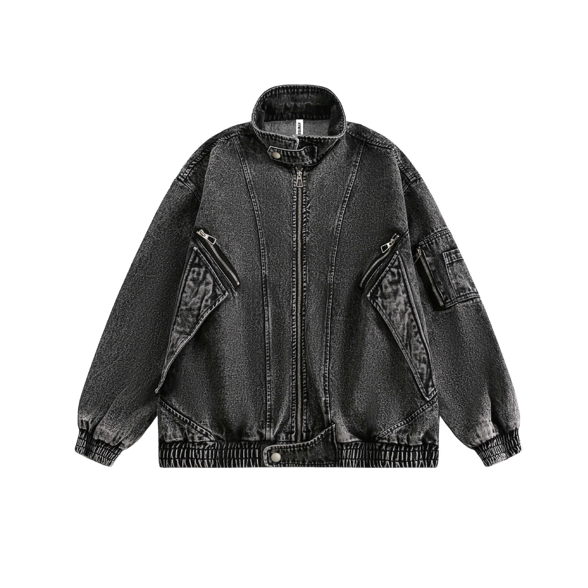 Jiayiku Men's  Spring New American Retro Smog Black Wash Water Denim Jacket Stitching Design Jacket display picture 16