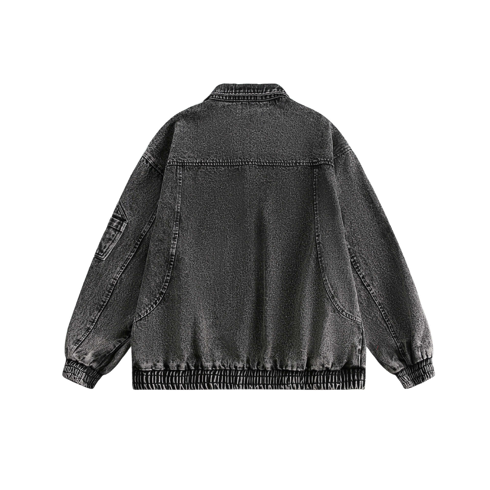 Jiayiku Men's  Spring New American Retro Smog Black Wash Water Denim Jacket Stitching Design Jacket display picture 17