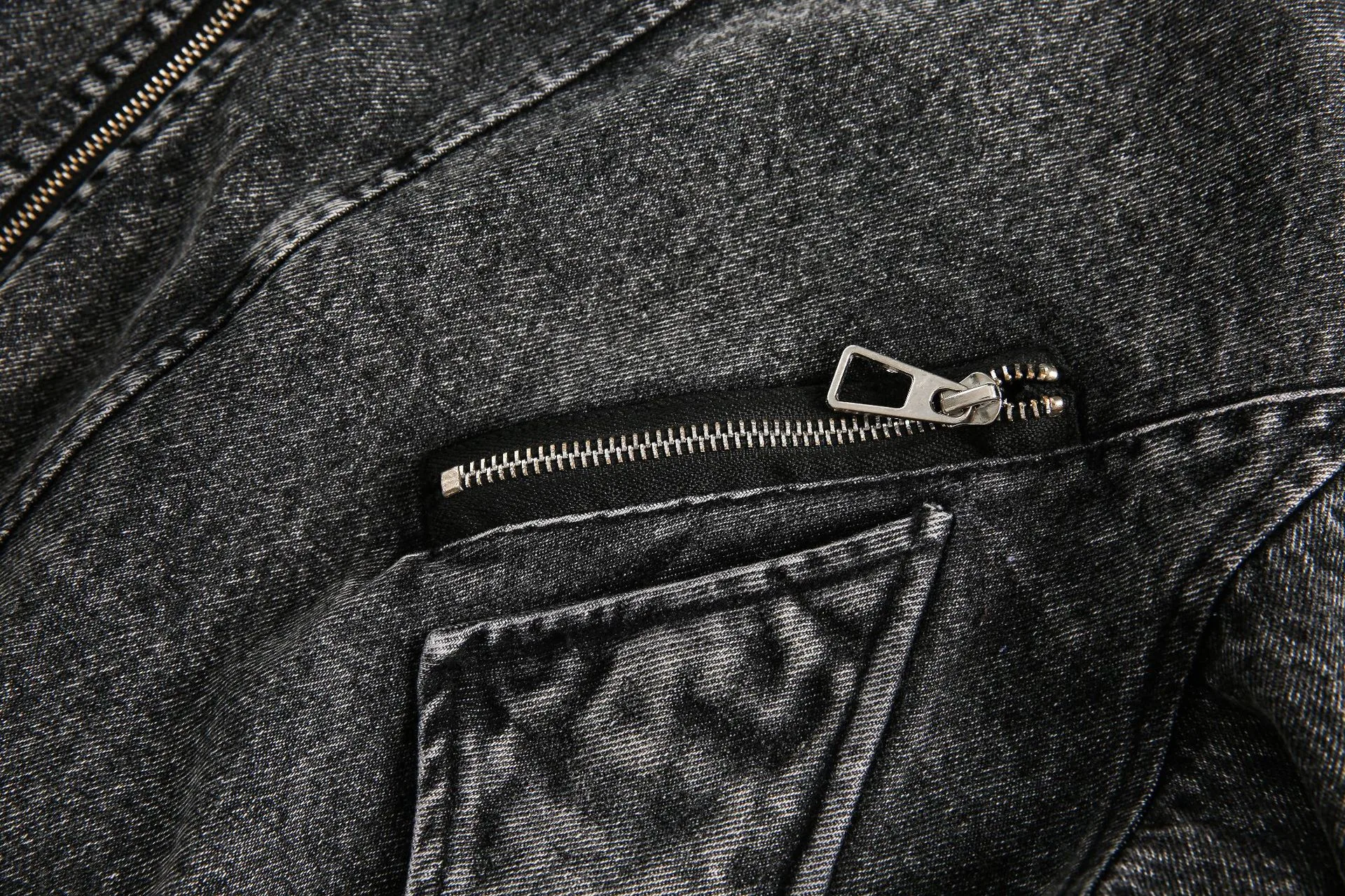 Jiayiku Men's  Spring New American Retro Smog Black Wash Water Denim Jacket Stitching Design Jacket display picture 19