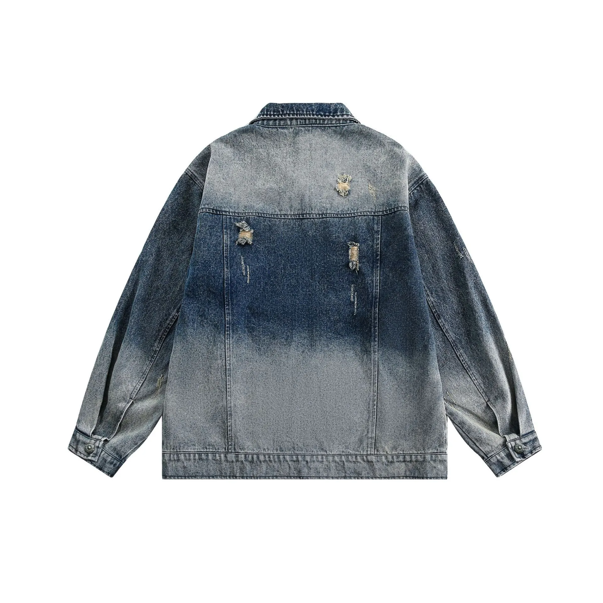 Jiayiku Tide Brand  Spring New American Retro Badge Design Gradient Wash Water Denim Jacket Coat display picture 13
