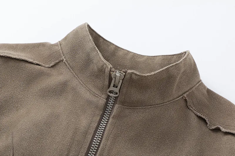 Jiayiku Men's  Autumn And Winter New American Retro Stitching Design Wash Rough Edge Vertical Collar Jacket Coat display picture 5