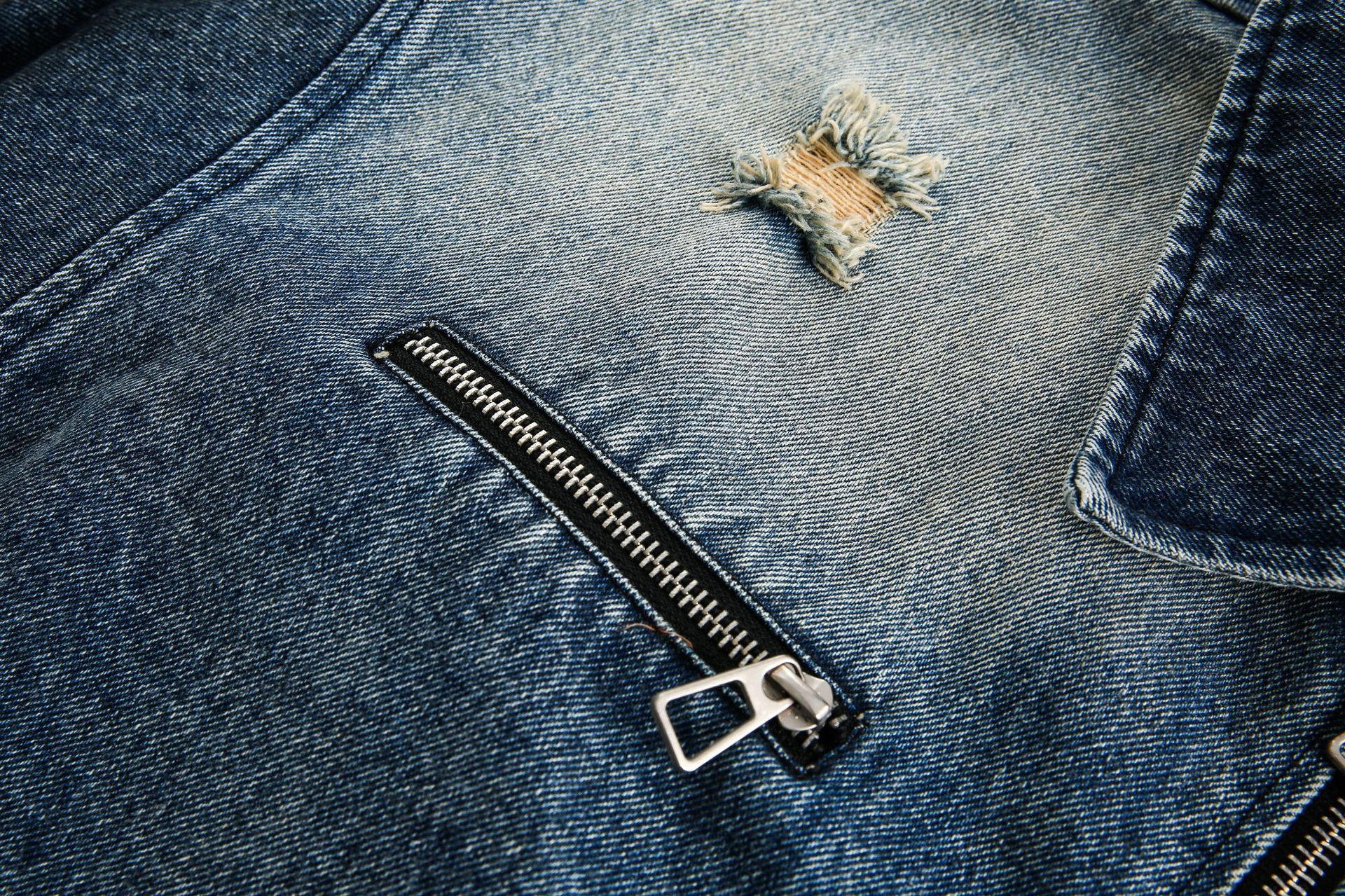 Jiayiku Tide Brand  Spring New American Retro Badge Design Gradient Wash Water Denim Jacket Coat display picture 15