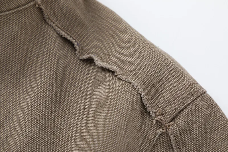 Jiayiku Men's  Autumn And Winter New American Retro Stitching Design Wash Rough Edge Vertical Collar Jacket Coat display picture 9