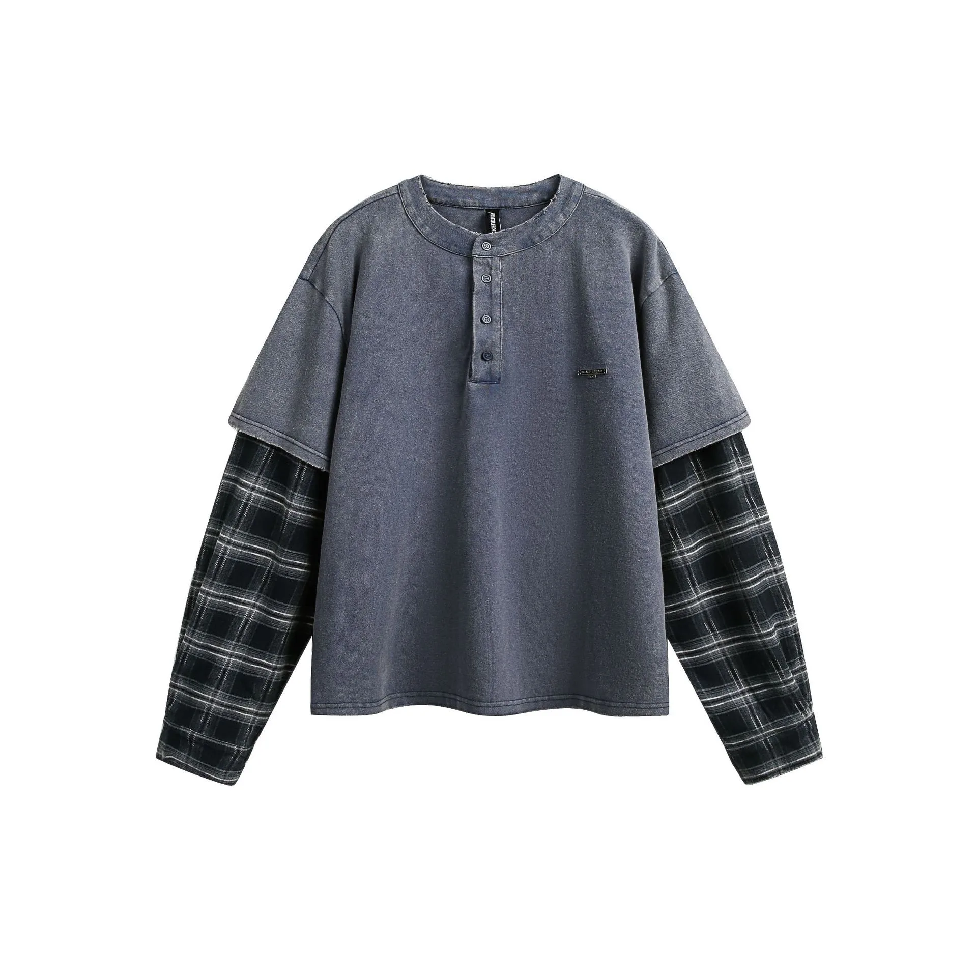 Jiayiku Men's  Spring New American Street Fashion Brand Retro Washed Batik Plaid Fake Two-Piece Sweater display picture 3
