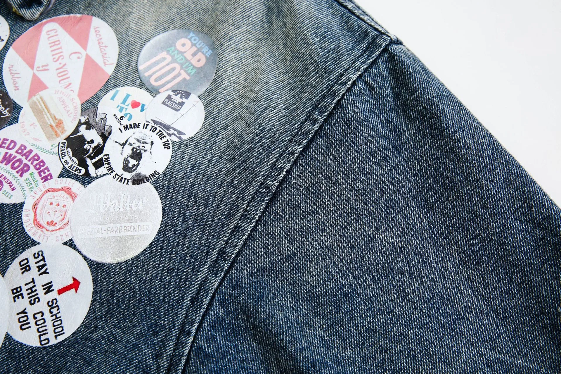 Jiayiku Tide Brand  Spring New American Retro Badge Design Gradient Wash Water Denim Jacket Coat display picture 20