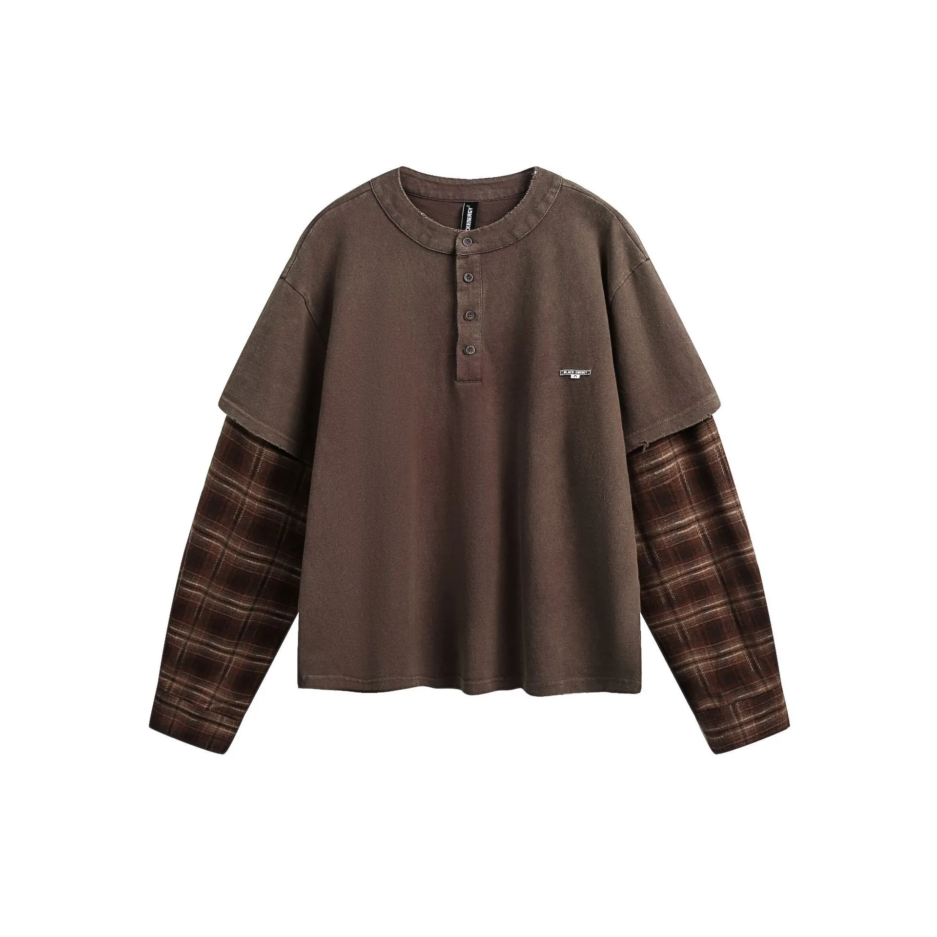Jiayiku Men's  Spring New American Street Fashion Brand Retro Washed Batik Plaid Fake Two-Piece Sweater display picture 5