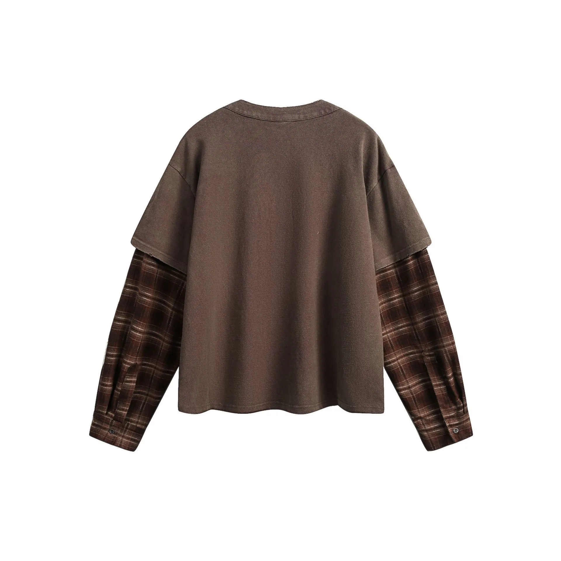 Jiayiku Men's  Spring New American Street Fashion Brand Retro Washed Batik Plaid Fake Two-Piece Sweater display picture 6