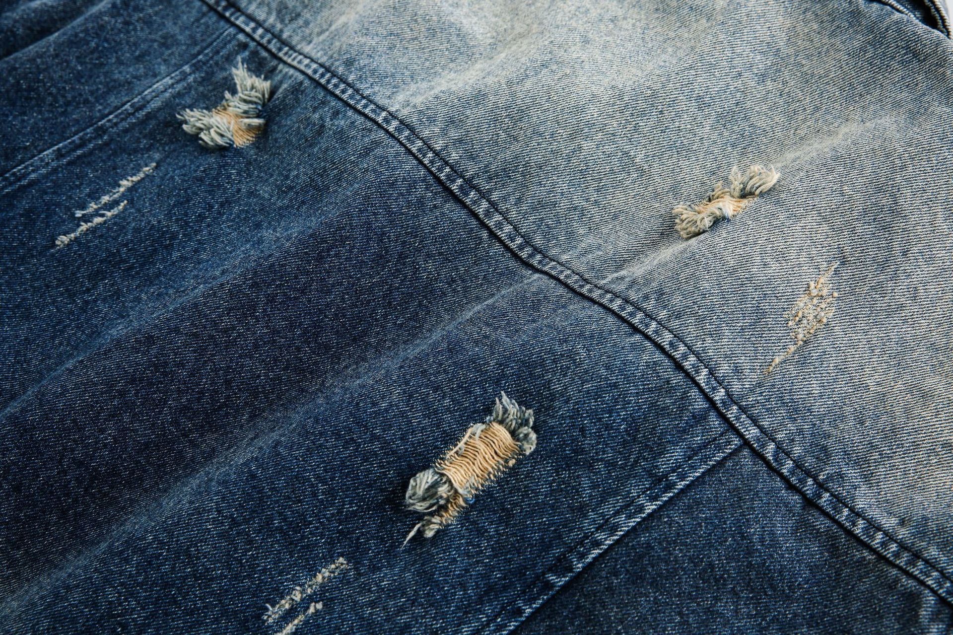 Jiayiku Tide Brand  Spring New American Retro Badge Design Gradient Wash Water Denim Jacket Coat display picture 22