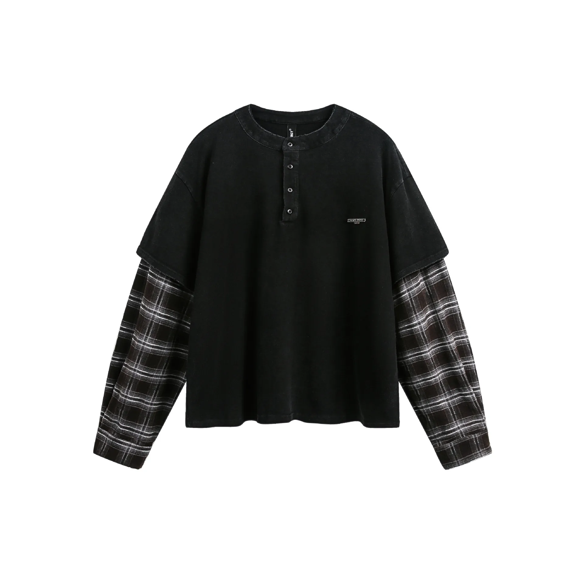 Jiayiku Men's  Spring New American Street Fashion Brand Retro Washed Batik Plaid Fake Two-Piece Sweater display picture 7
