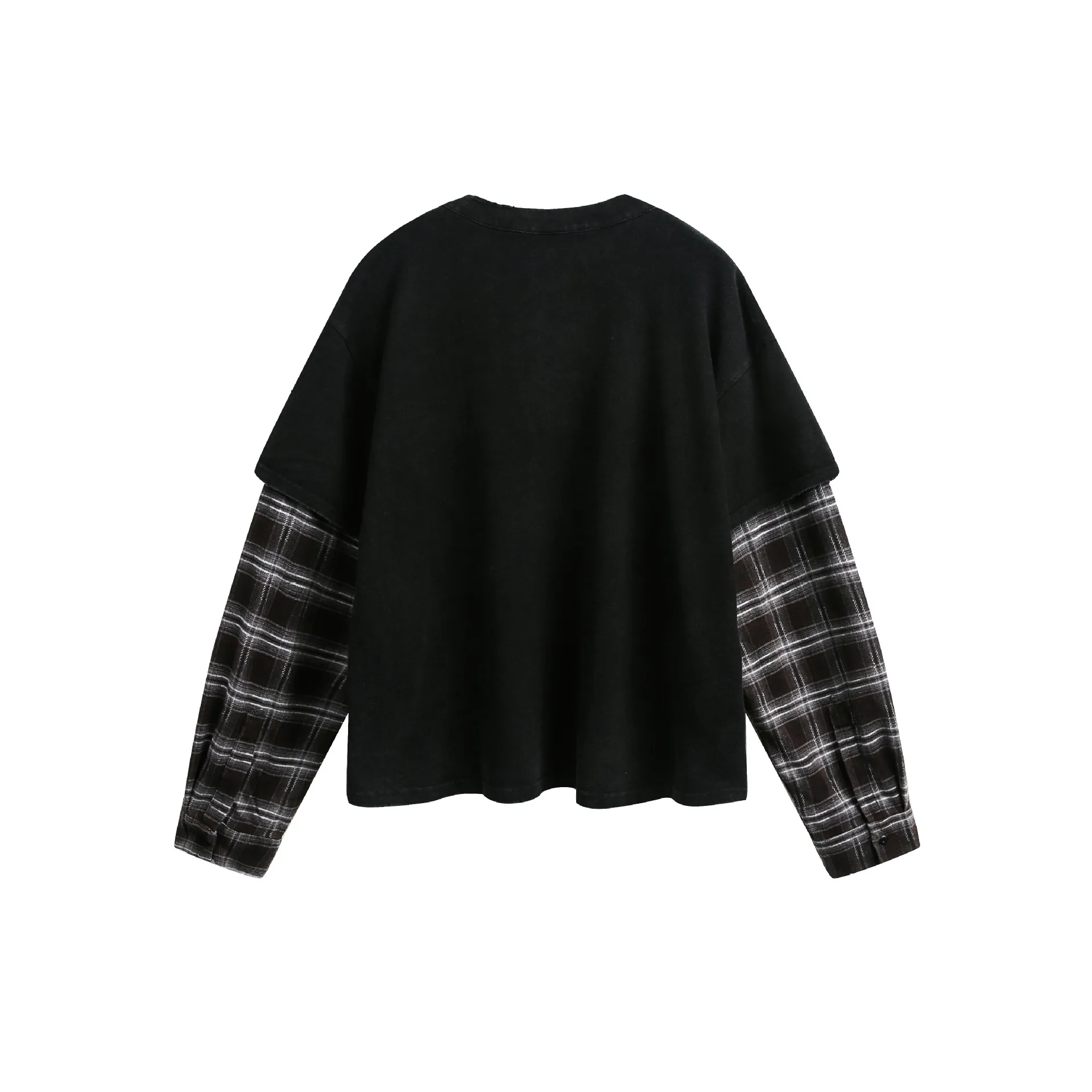 Jiayiku Men's  Spring New American Street Fashion Brand Retro Washed Batik Plaid Fake Two-Piece Sweater display picture 8