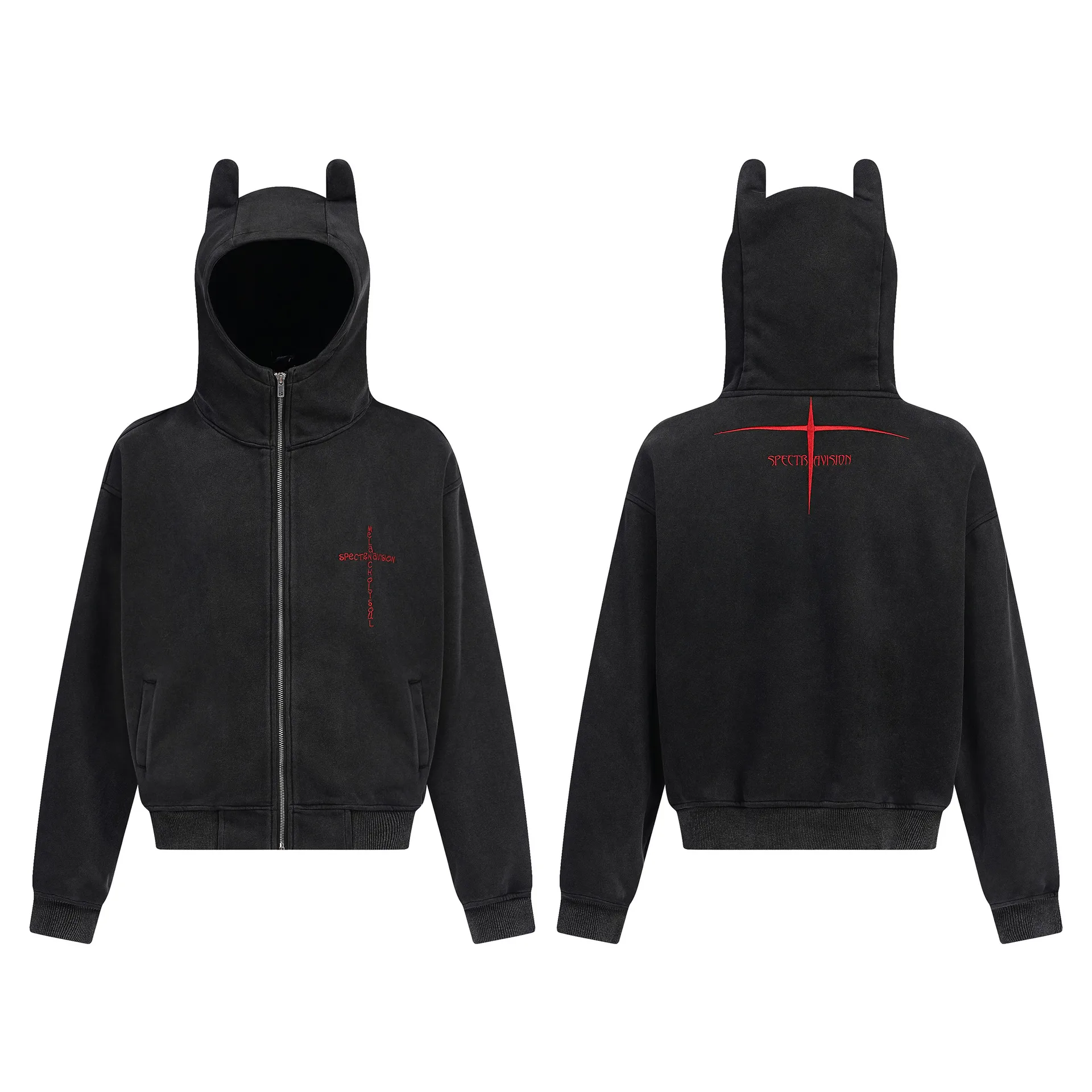 Jiayiku Men's  New American Street Hoodie Spring And Autumn Deviruchi Ear Washed Cardigan Zipper Sweater display picture 7