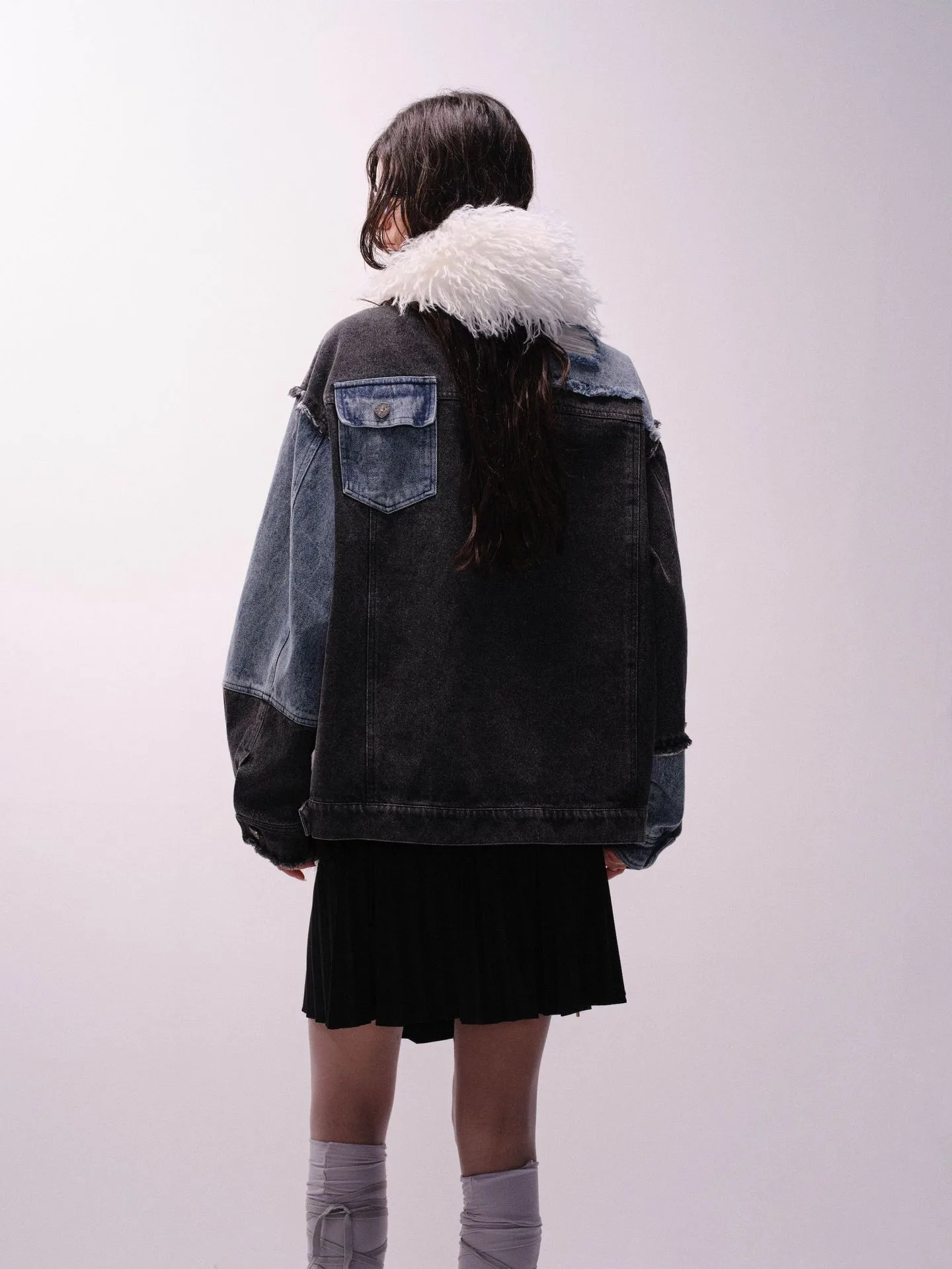 Jiayiku Tide Brand  Spring New American Retro Damaged Stitching Wash Denim Jacket Antique Feeling Coat display picture 9
