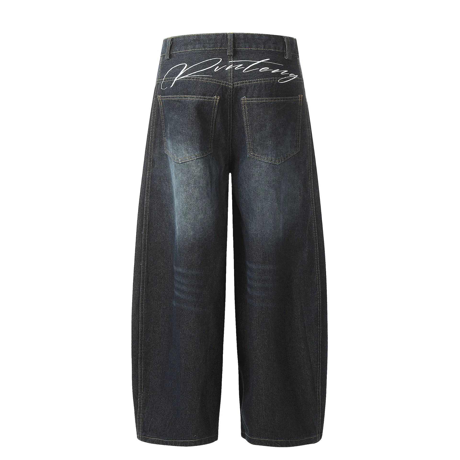 Jiayiku Fashion Brand  American Vintage Vibe Personalized Stitching Washed Jeans Men's And Women's Wide Leg Machete Trousers display picture 5