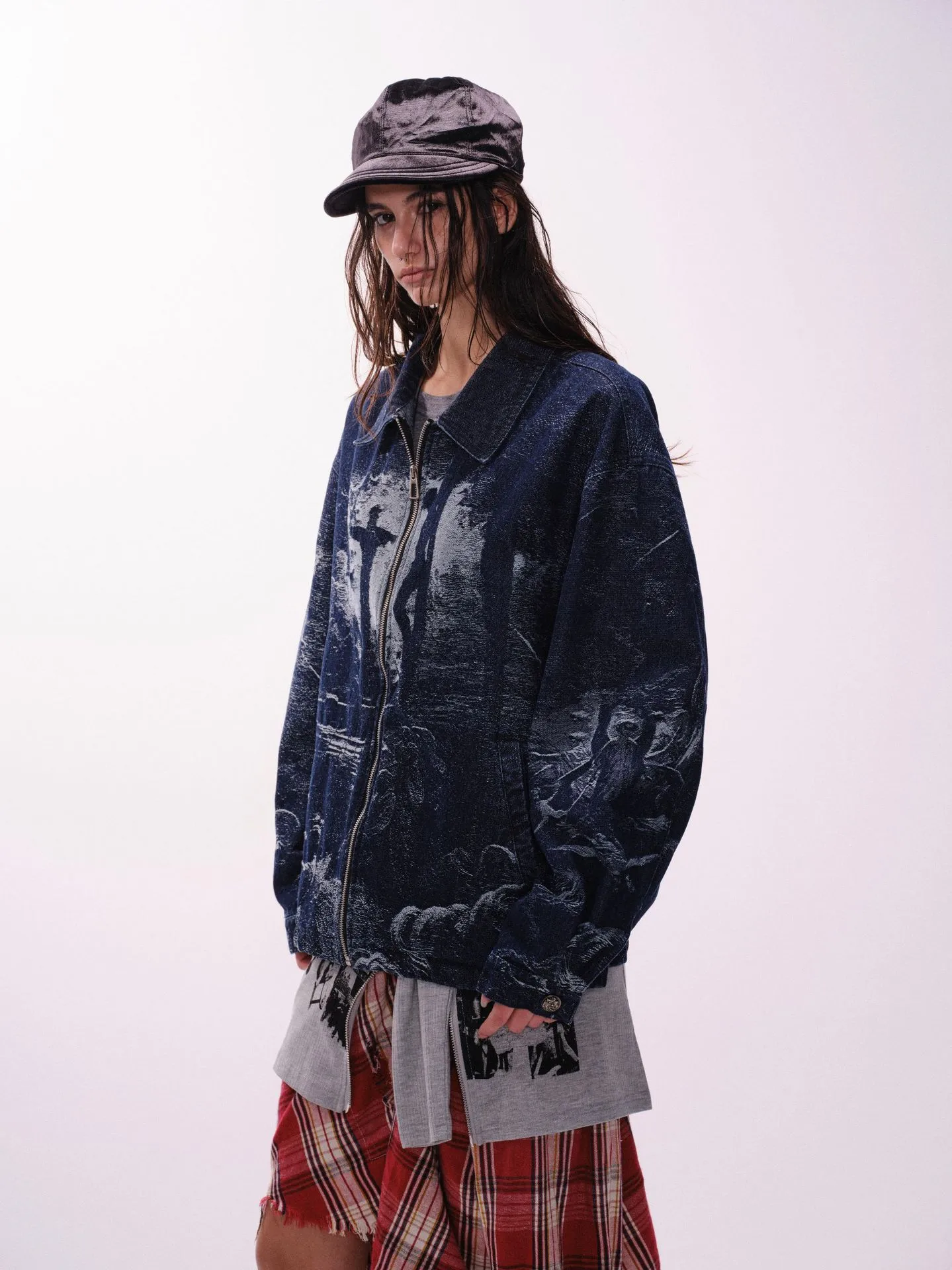 Jiayiku Tide Brand  Spring New American Retro Dark Jacquard Texture Denim Jacket Personality Coat display picture 4