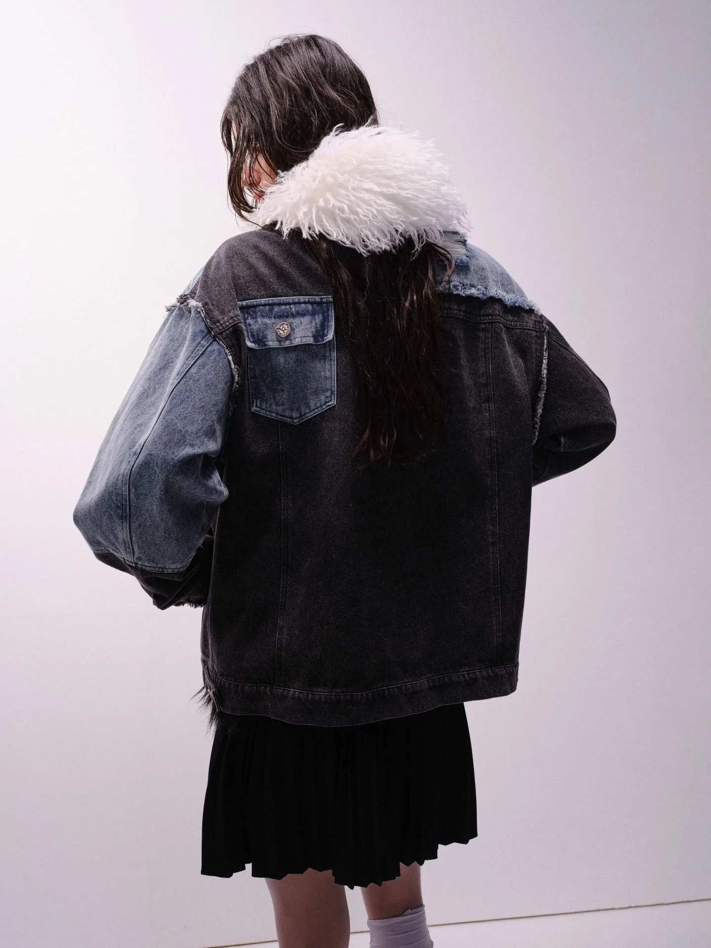 Jiayiku Tide Brand  Spring New American Retro Damaged Stitching Wash Denim Jacket Antique Feeling Coat display picture 12