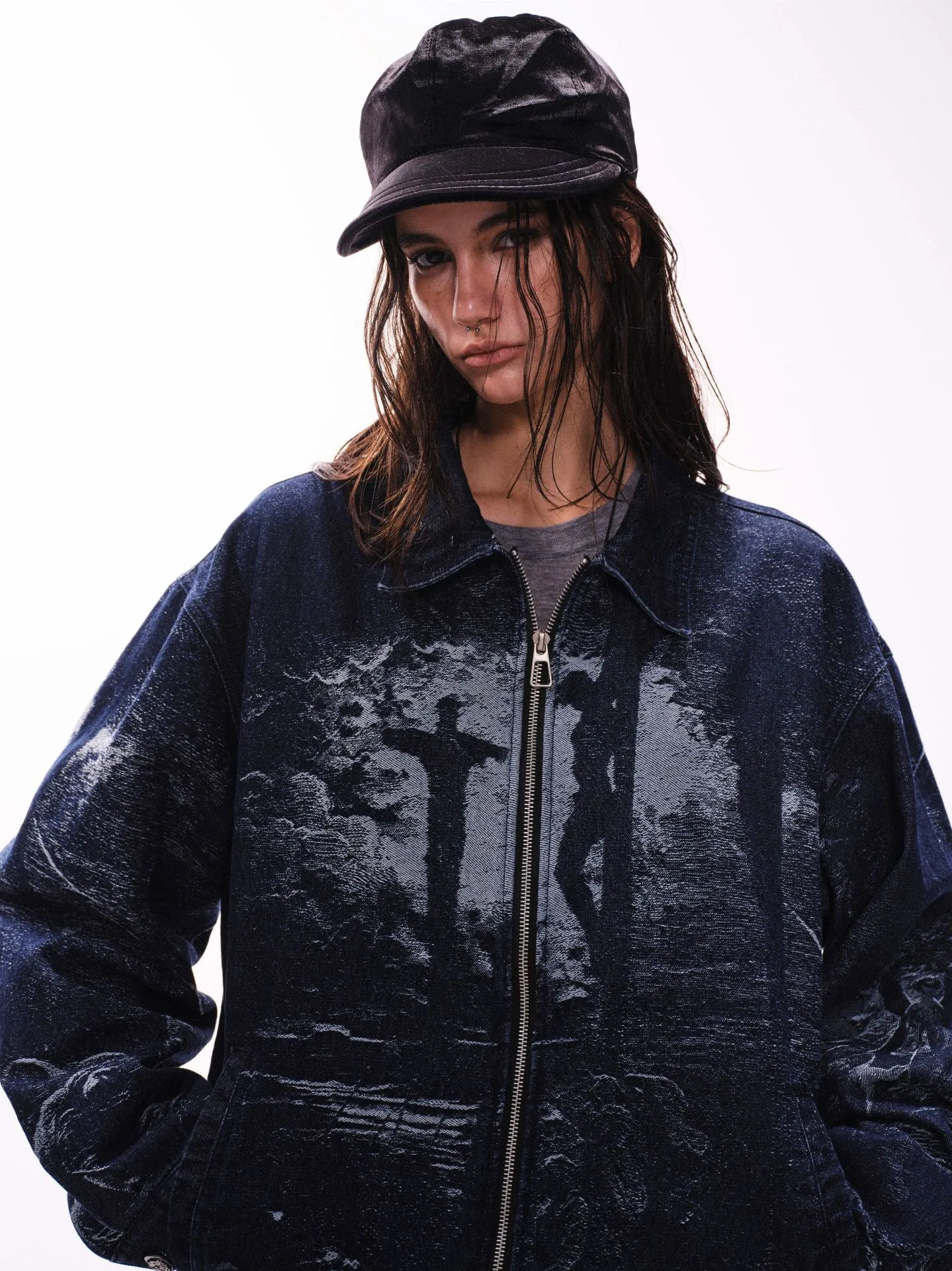 Jiayiku Tide Brand  Spring New American Retro Dark Jacquard Texture Denim Jacket Personality Coat display picture 5