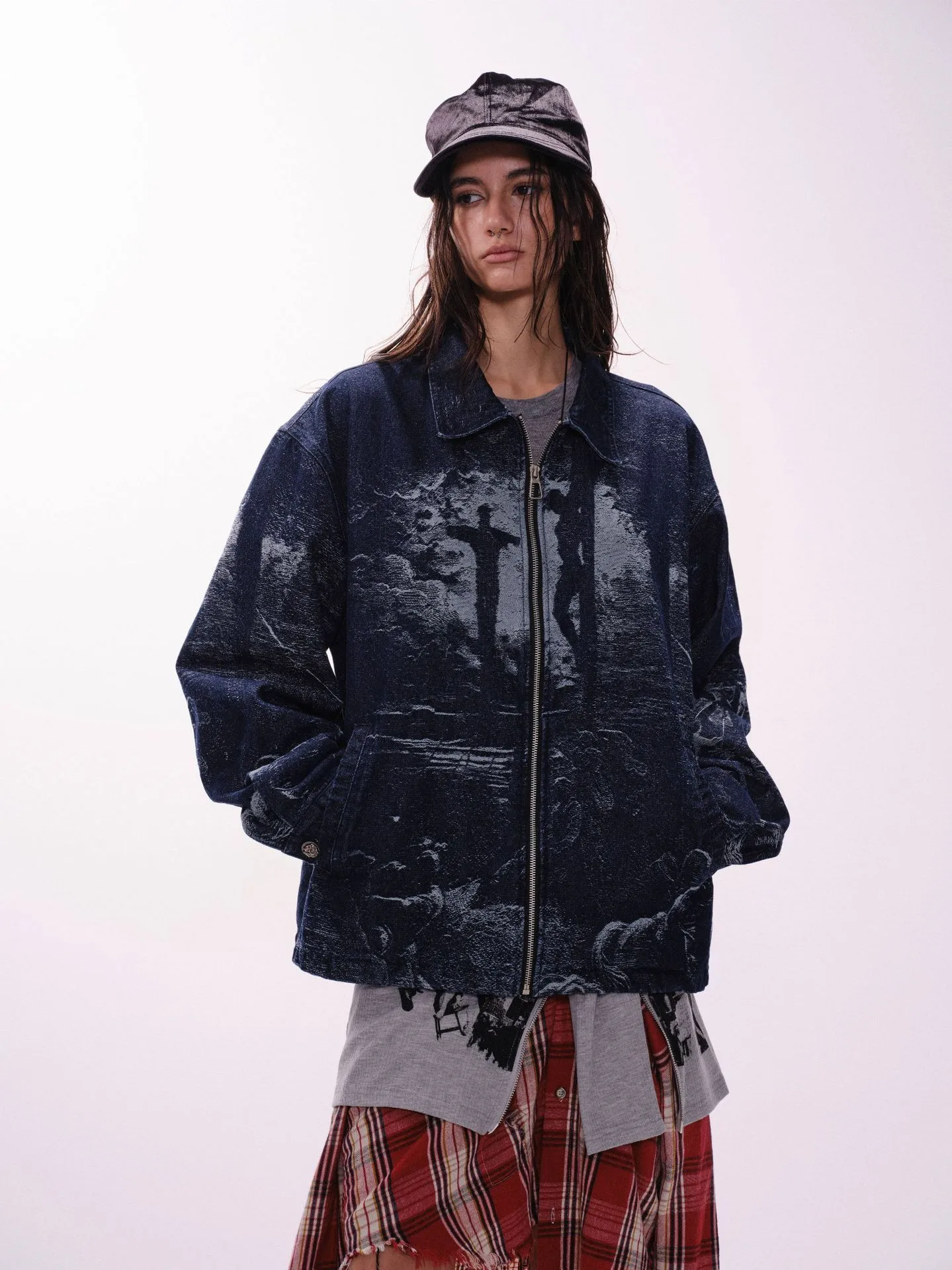 Jiayiku Tide Brand  Spring New American Retro Dark Jacquard Texture Denim Jacket Personality Coat display picture 6