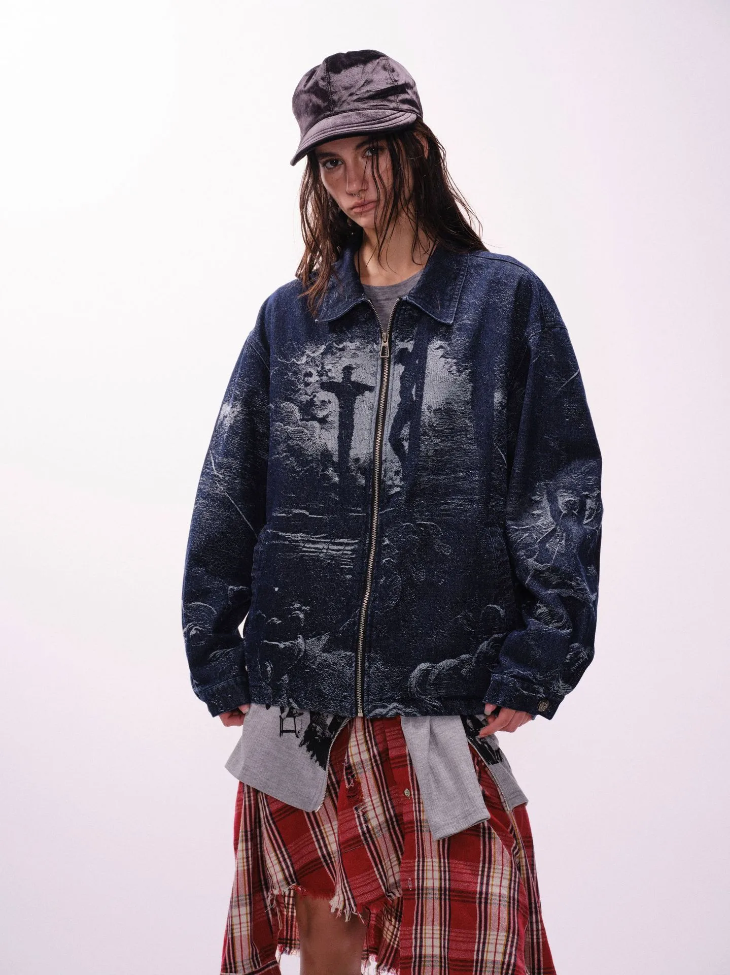 Jiayiku Tide Brand  Spring New American Retro Dark Jacquard Texture Denim Jacket Personality Coat display picture 7