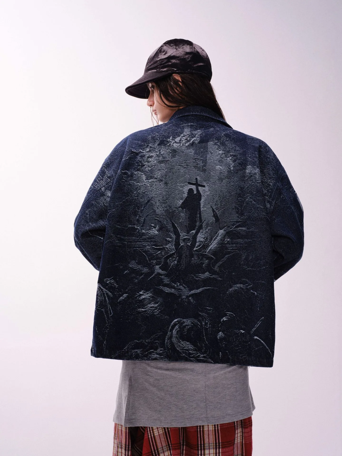Jiayiku Tide Brand  Spring New American Retro Dark Jacquard Texture Denim Jacket Personality Coat display picture 8