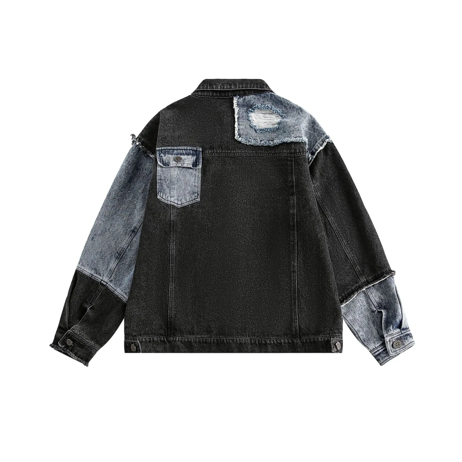 Jiayiku Tide Brand  Spring New American Retro Damaged Stitching Wash Denim Jacket Antique Feeling Coat display picture 16