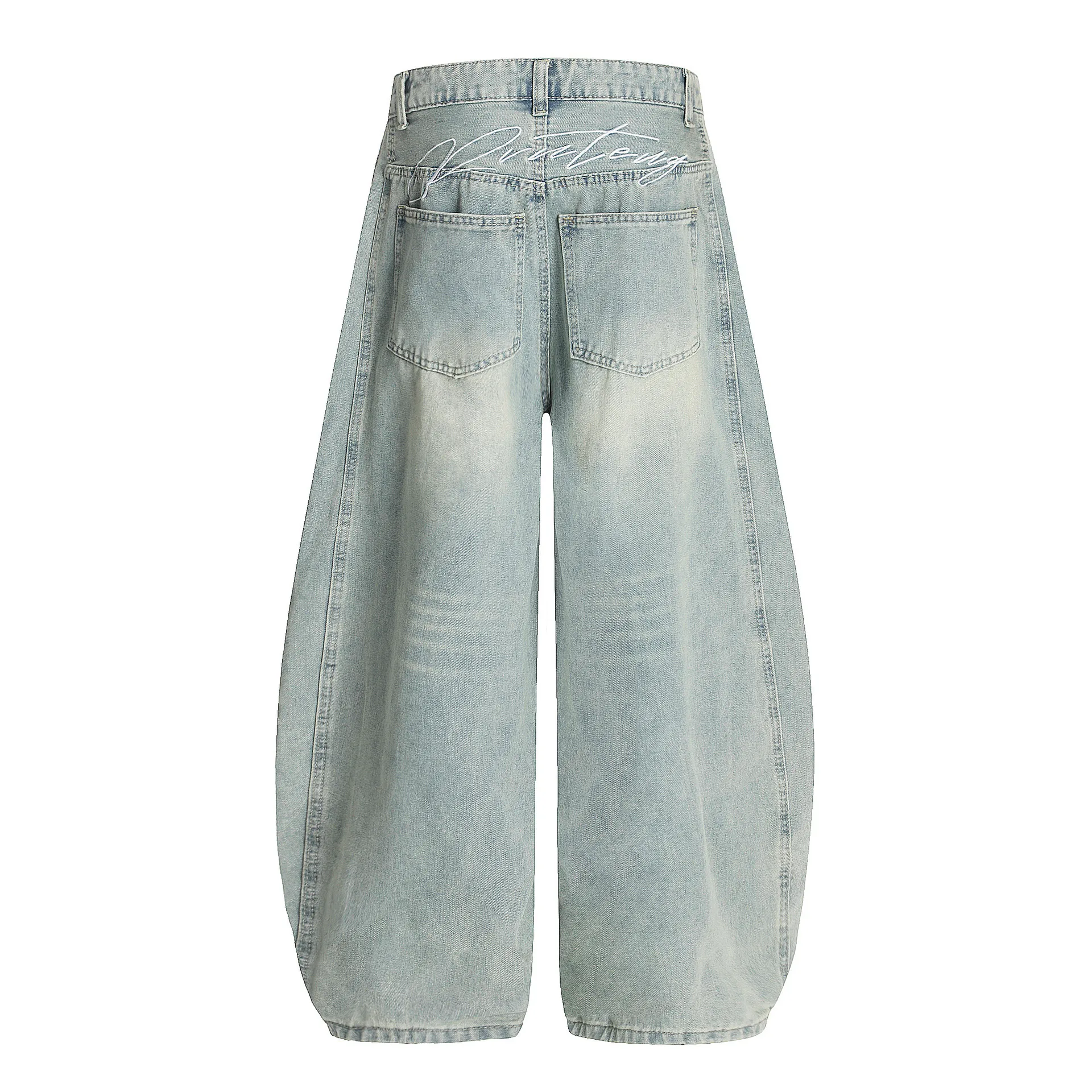 Jiayiku Fashion Brand  American Vintage Vibe Personalized Stitching Washed Jeans Men's And Women's Wide Leg Machete Trousers display picture 9