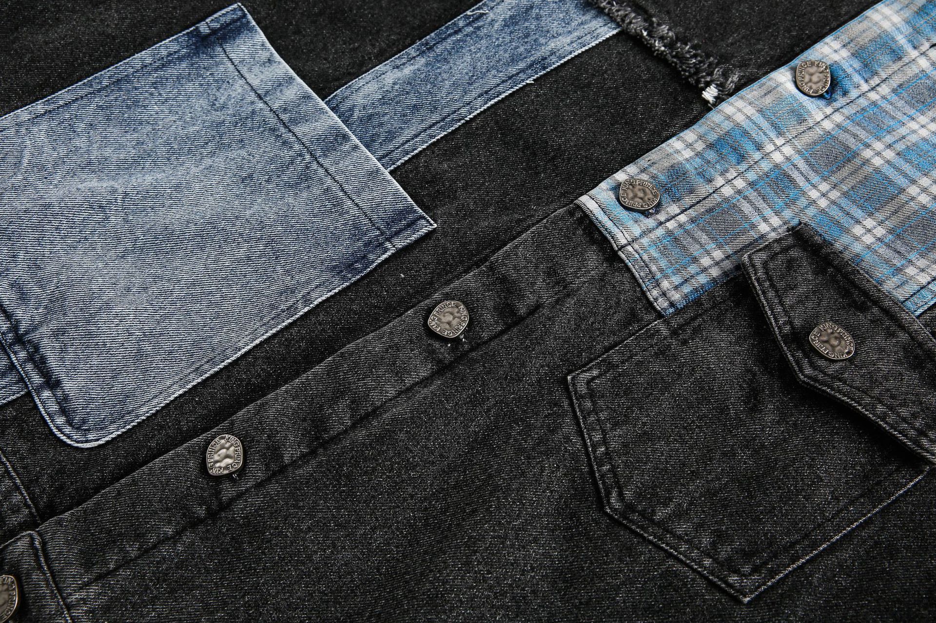 Jiayiku Tide Brand  Spring New American Retro Damaged Stitching Wash Denim Jacket Antique Feeling Coat display picture 18