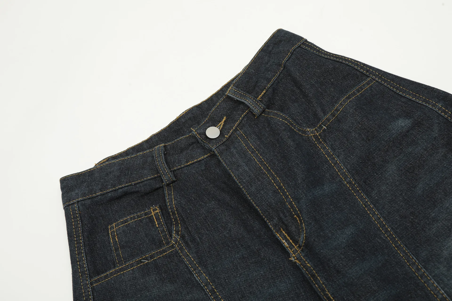 Jiayiku Fashion Brand  American Vintage Vibe Personalized Stitching Washed Jeans Men's And Women's Wide Leg Machete Trousers display picture 11