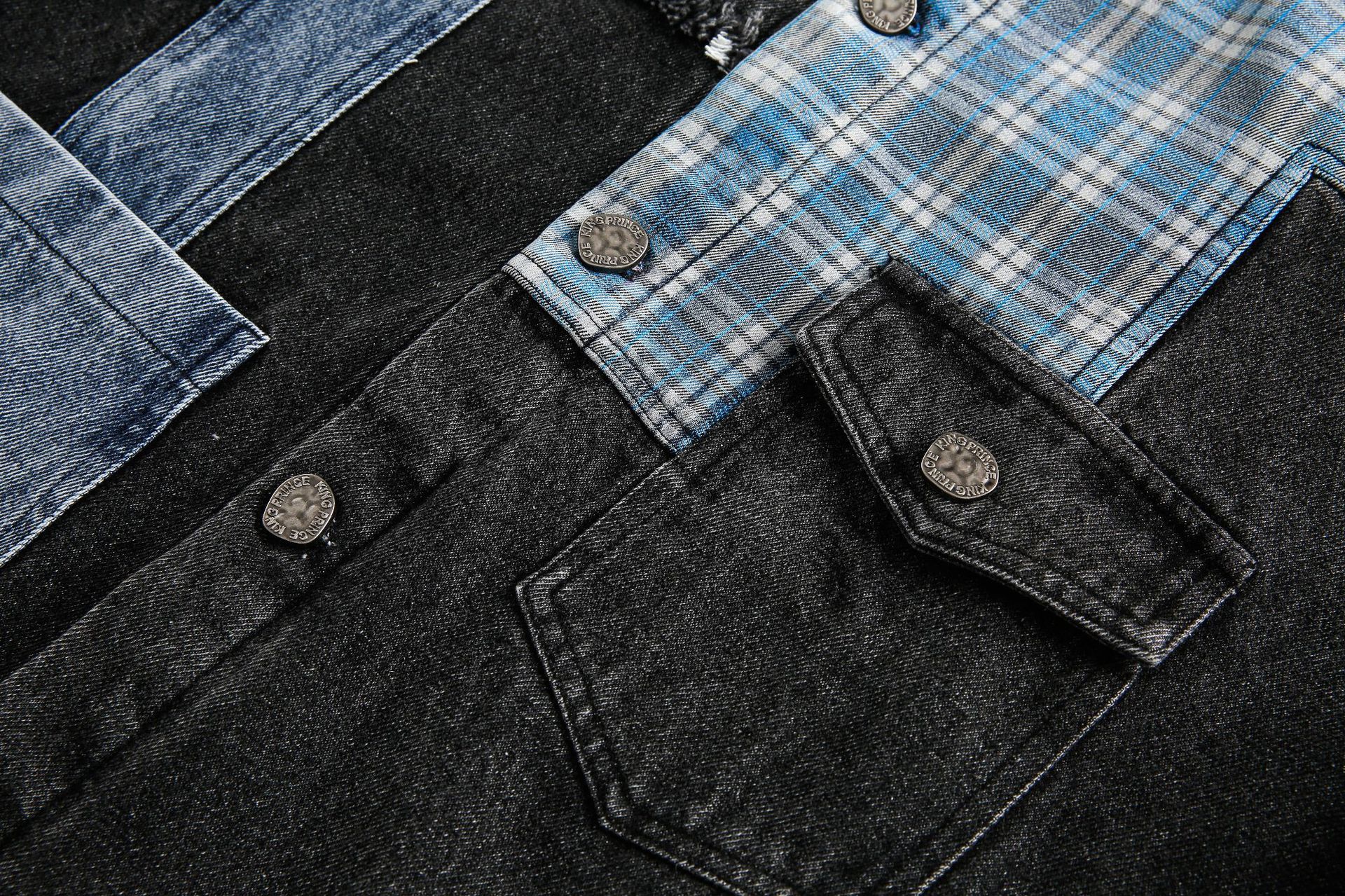 Jiayiku Tide Brand  Spring New American Retro Damaged Stitching Wash Denim Jacket Antique Feeling Coat display picture 19