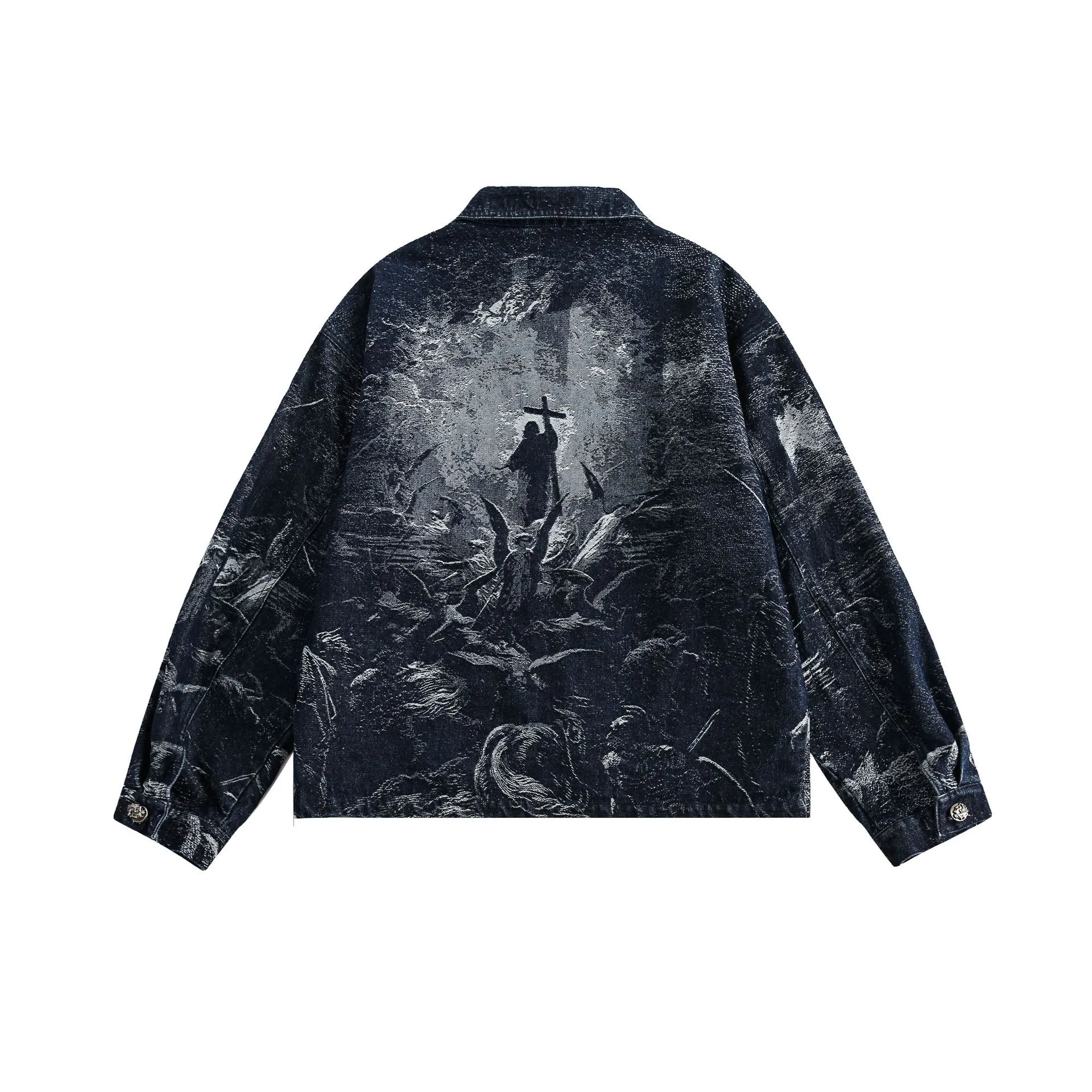 Jiayiku Tide Brand  Spring New American Retro Dark Jacquard Texture Denim Jacket Personality Coat display picture 13