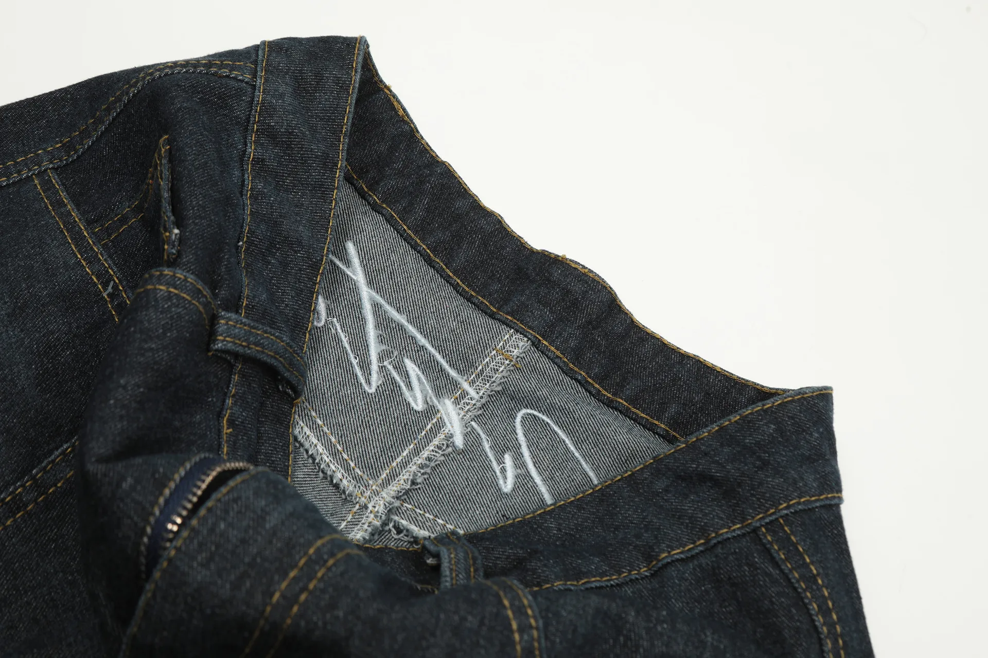 Jiayiku Fashion Brand  American Vintage Vibe Personalized Stitching Washed Jeans Men's And Women's Wide Leg Machete Trousers display picture 12