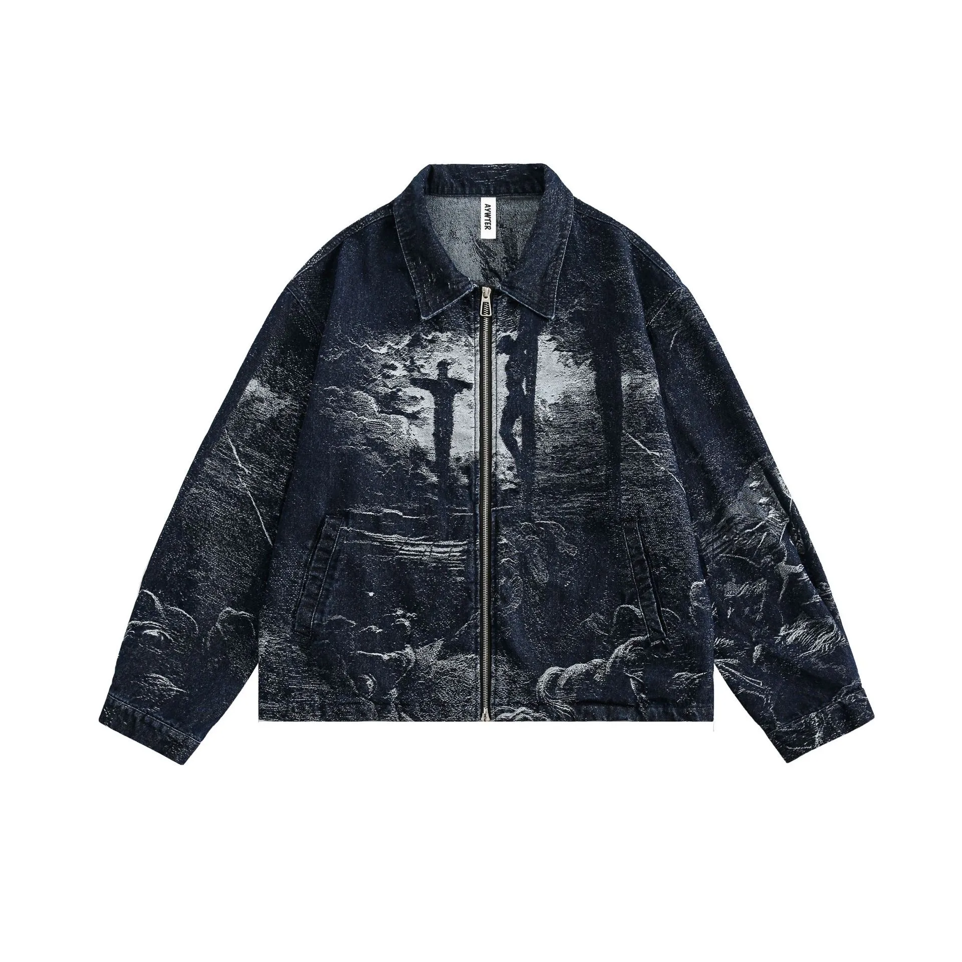 Jiayiku Tide Brand  Spring New American Retro Dark Jacquard Texture Denim Jacket Personality Coat display picture 14