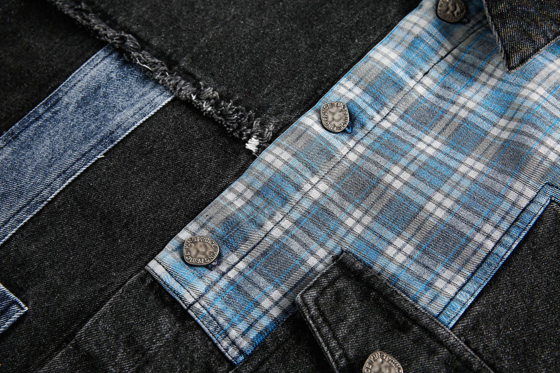 Jiayiku Tide Brand  Spring New American Retro Damaged Stitching Wash Denim Jacket Antique Feeling Coat display picture 21