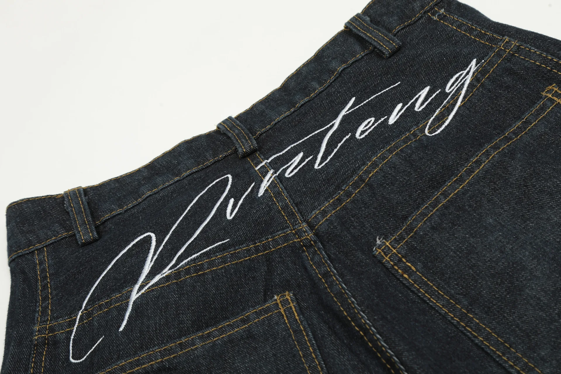 Jiayiku Fashion Brand  American Vintage Vibe Personalized Stitching Washed Jeans Men's And Women's Wide Leg Machete Trousers display picture 14