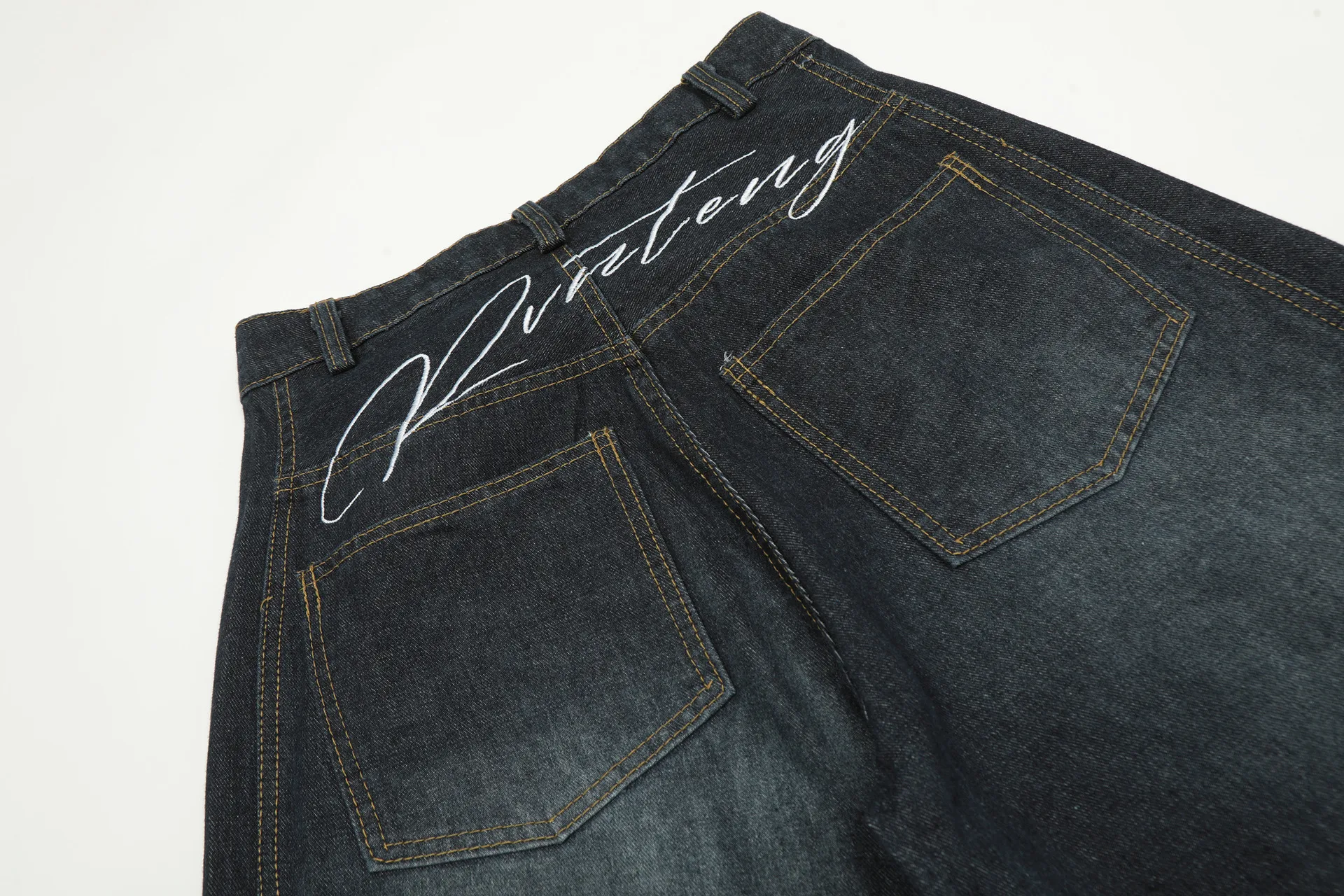 Jiayiku Fashion Brand  American Vintage Vibe Personalized Stitching Washed Jeans Men's And Women's Wide Leg Machete Trousers display picture 15