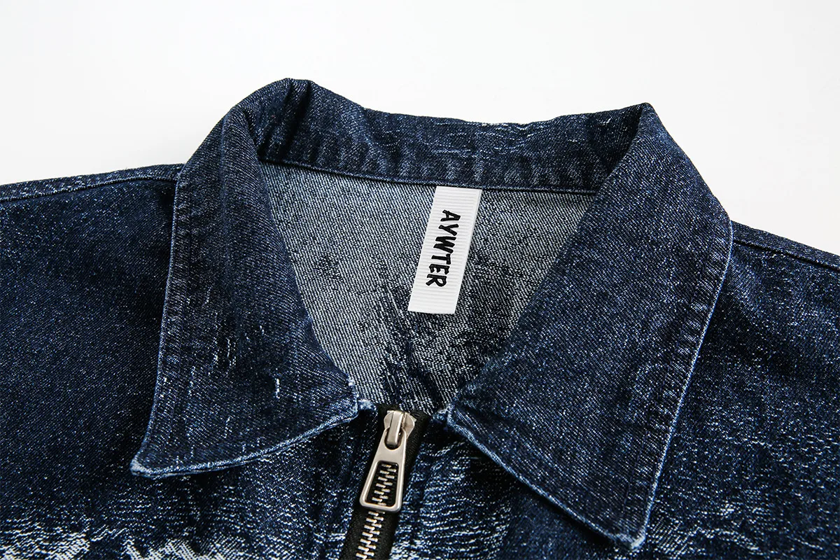 Jiayiku Tide Brand  Spring New American Retro Dark Jacquard Texture Denim Jacket Personality Coat display picture 16