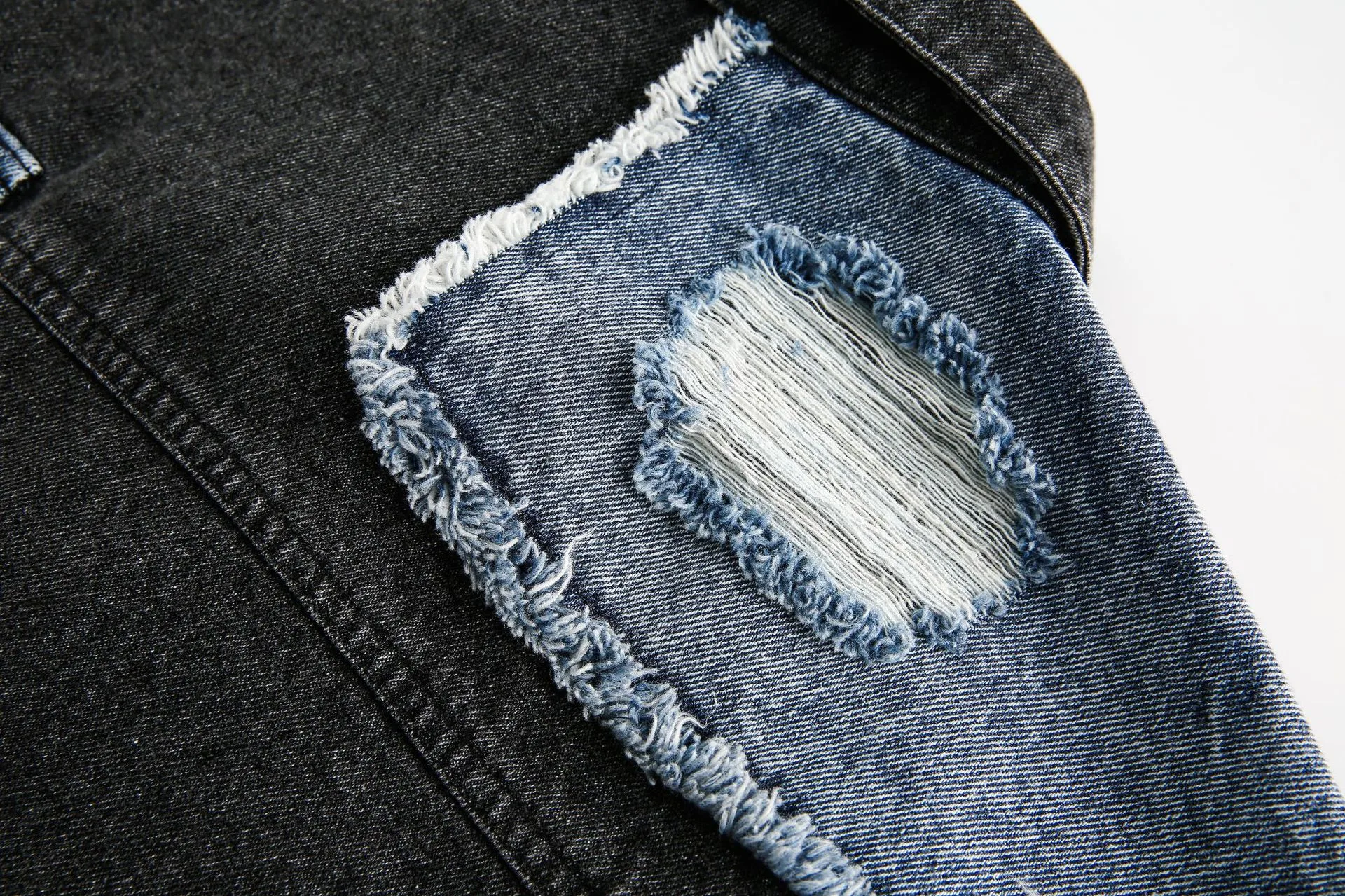 Jiayiku Tide Brand  Spring New American Retro Damaged Stitching Wash Denim Jacket Antique Feeling Coat display picture 23
