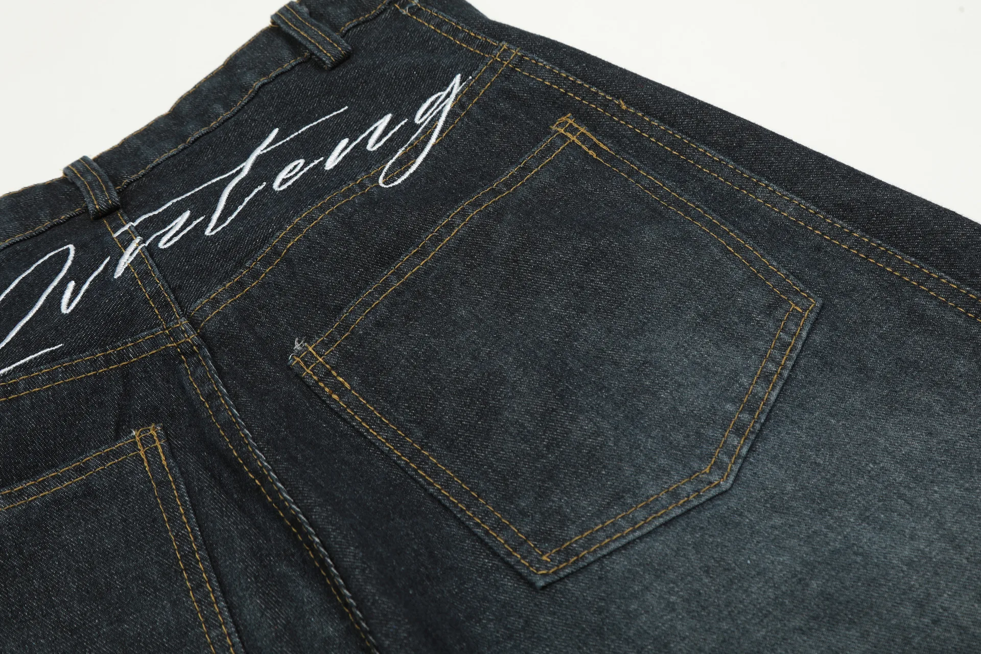 Jiayiku Fashion Brand  American Vintage Vibe Personalized Stitching Washed Jeans Men's And Women's Wide Leg Machete Trousers display picture 16
