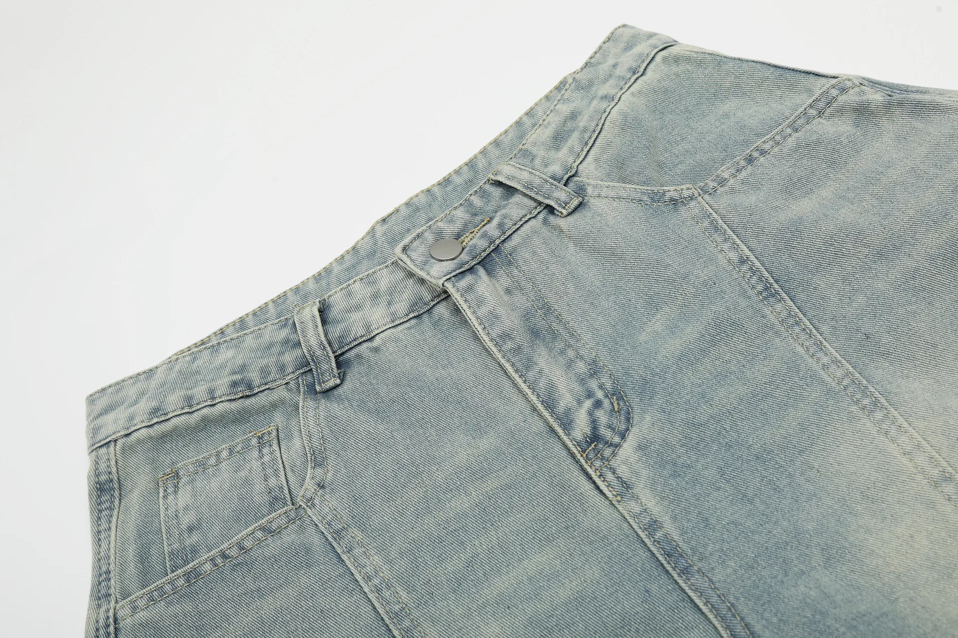 Jiayiku Fashion Brand  American Vintage Vibe Personalized Stitching Washed Jeans Men's And Women's Wide Leg Machete Trousers display picture 23