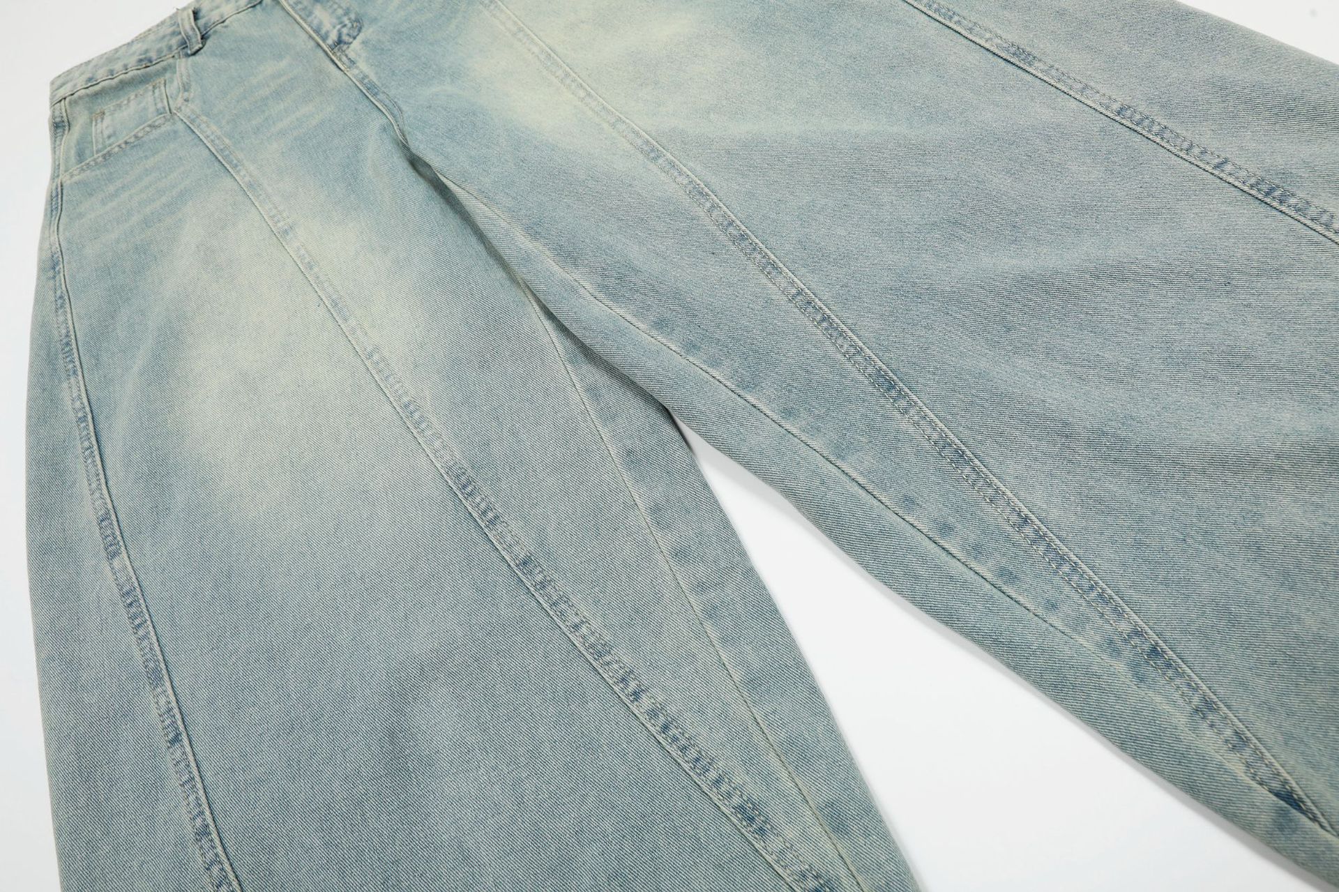 Jiayiku Fashion Brand  American Vintage Vibe Personalized Stitching Washed Jeans Men's And Women's Wide Leg Machete Trousers display picture 29