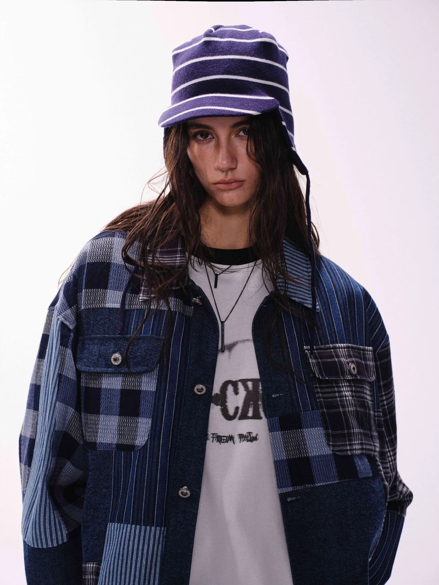 Jiayiku Tide Brand  Autumn And Winter New American Retro Contrast Color Patch Design Denim Jacket Antique Feeling Coat display picture 4