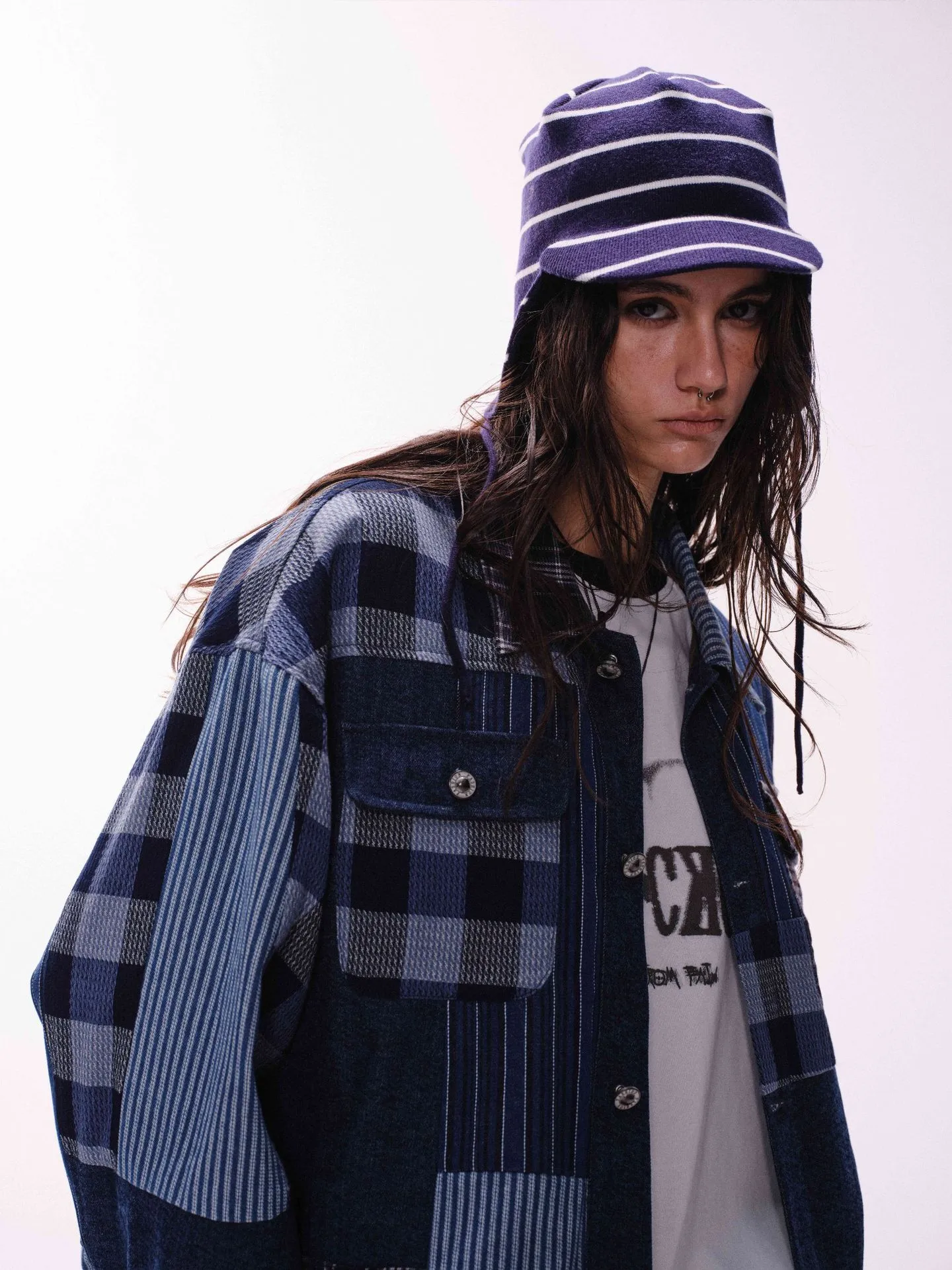 Jiayiku Tide Brand  Autumn And Winter New American Retro Contrast Color Patch Design Denim Jacket Antique Feeling Coat display picture 5