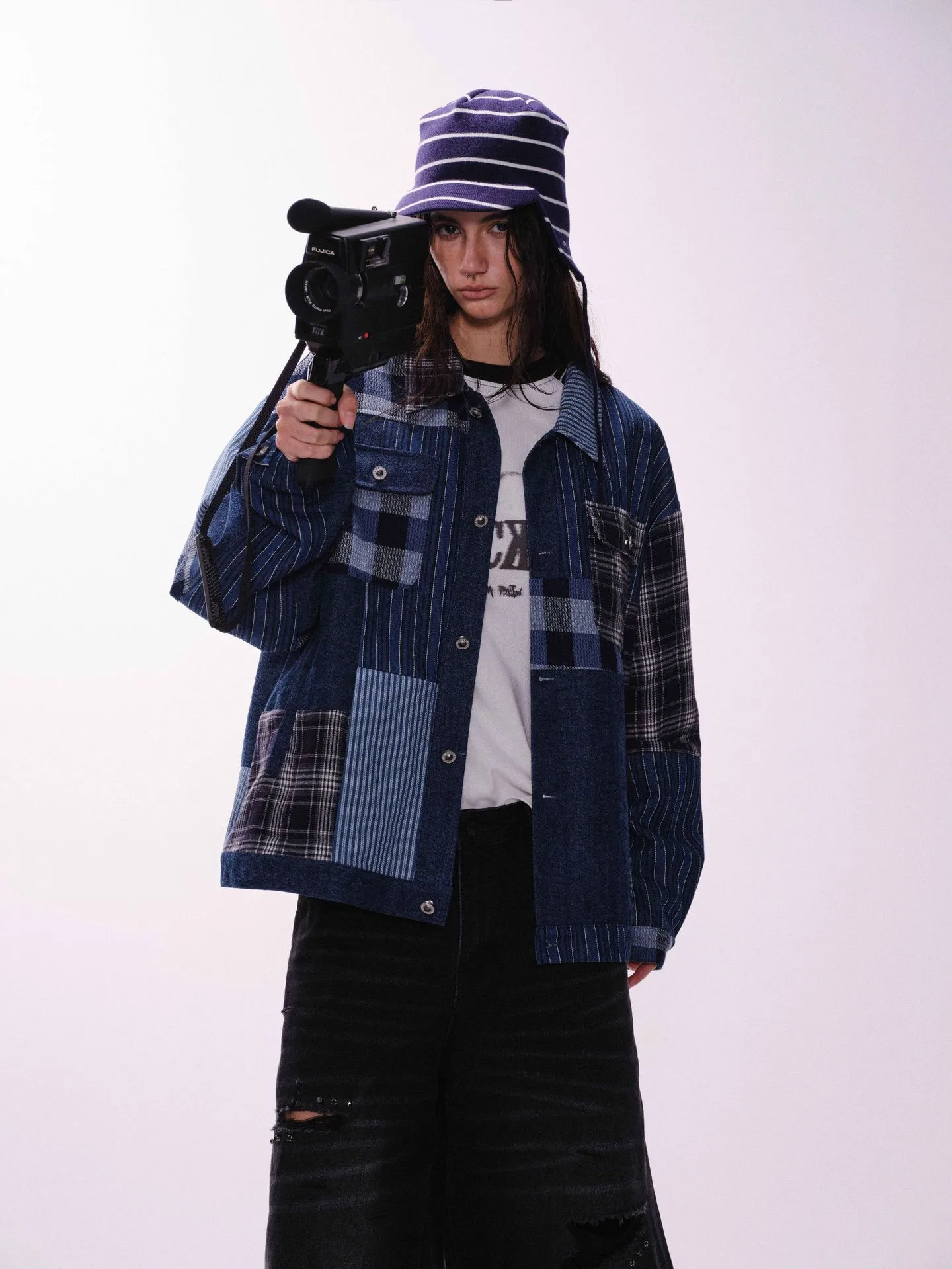Jiayiku Tide Brand  Autumn And Winter New American Retro Contrast Color Patch Design Denim Jacket Antique Feeling Coat display picture 6