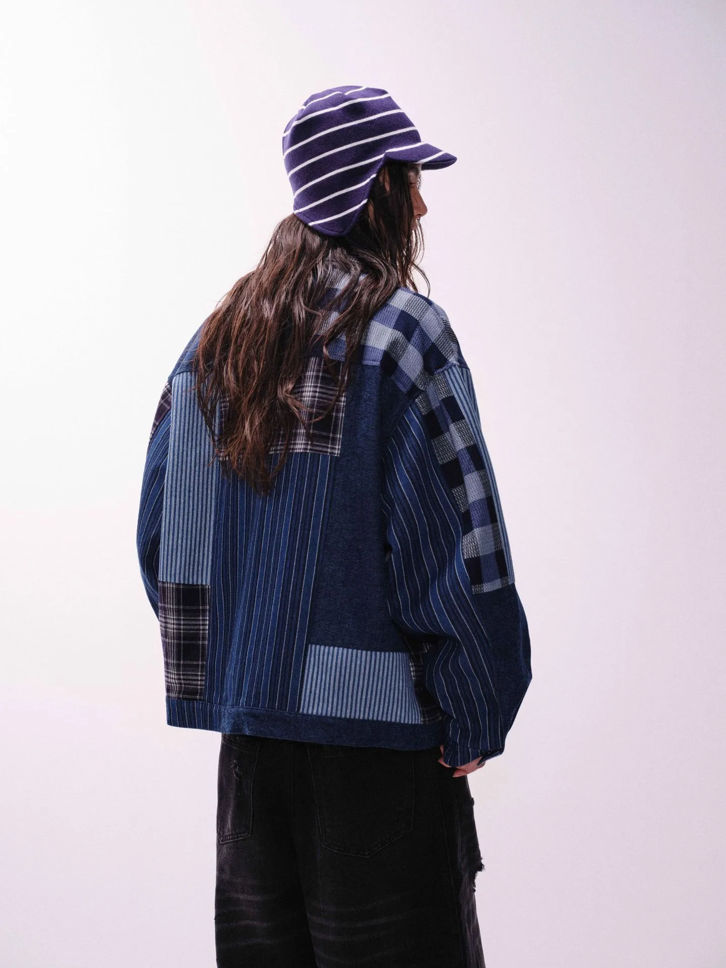Jiayiku Tide Brand  Autumn And Winter New American Retro Contrast Color Patch Design Denim Jacket Antique Feeling Coat display picture 8