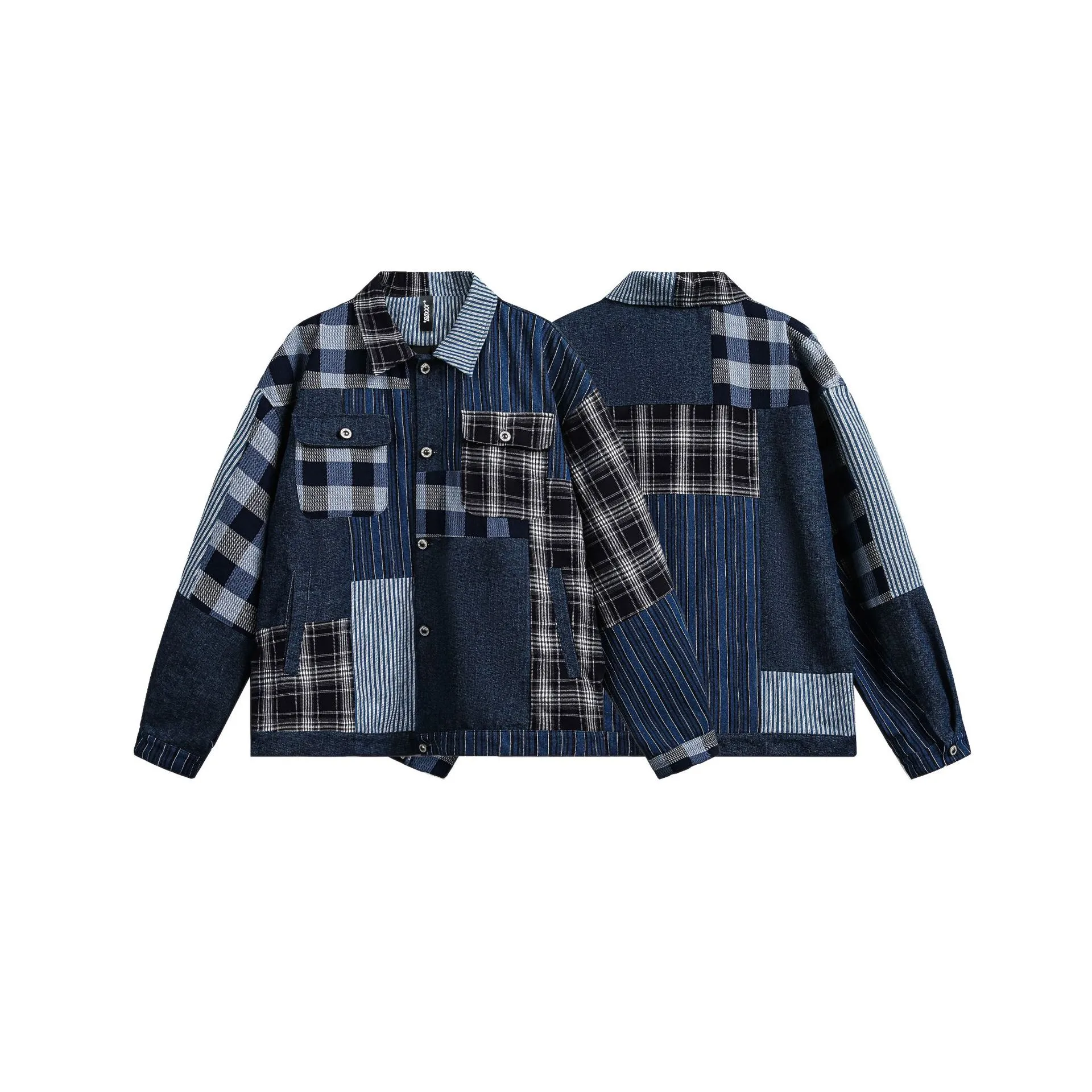 Jiayiku Tide Brand  Autumn And Winter New American Retro Contrast Color Patch Design Denim Jacket Antique Feeling Coat display picture 10