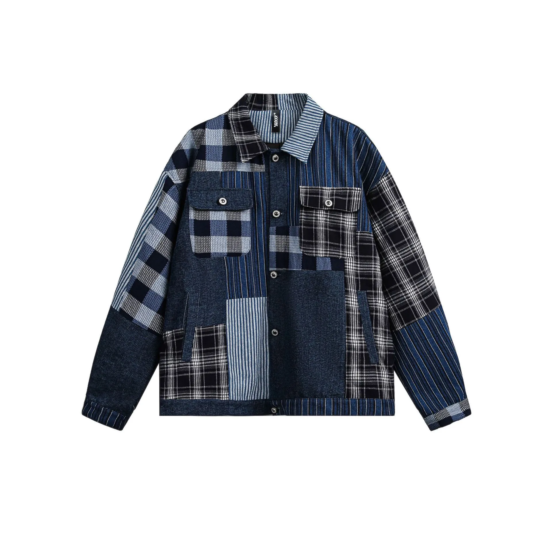 Jiayiku Tide Brand  Autumn And Winter New American Retro Contrast Color Patch Design Denim Jacket Antique Feeling Coat display picture 11