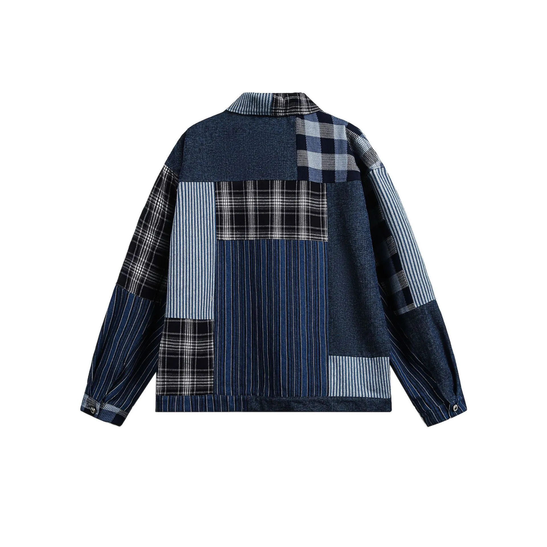 Jiayiku Tide Brand  Autumn And Winter New American Retro Contrast Color Patch Design Denim Jacket Antique Feeling Coat display picture 12