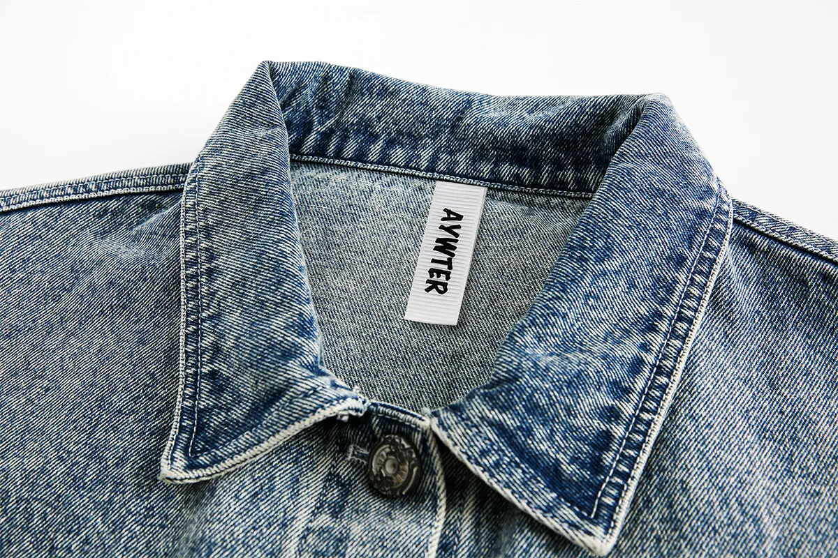 Jiayiku Men's  Spring New American Retro Stitching Plaid Wash Denim Jacket Fake Two-Piece Jacket display picture 26
