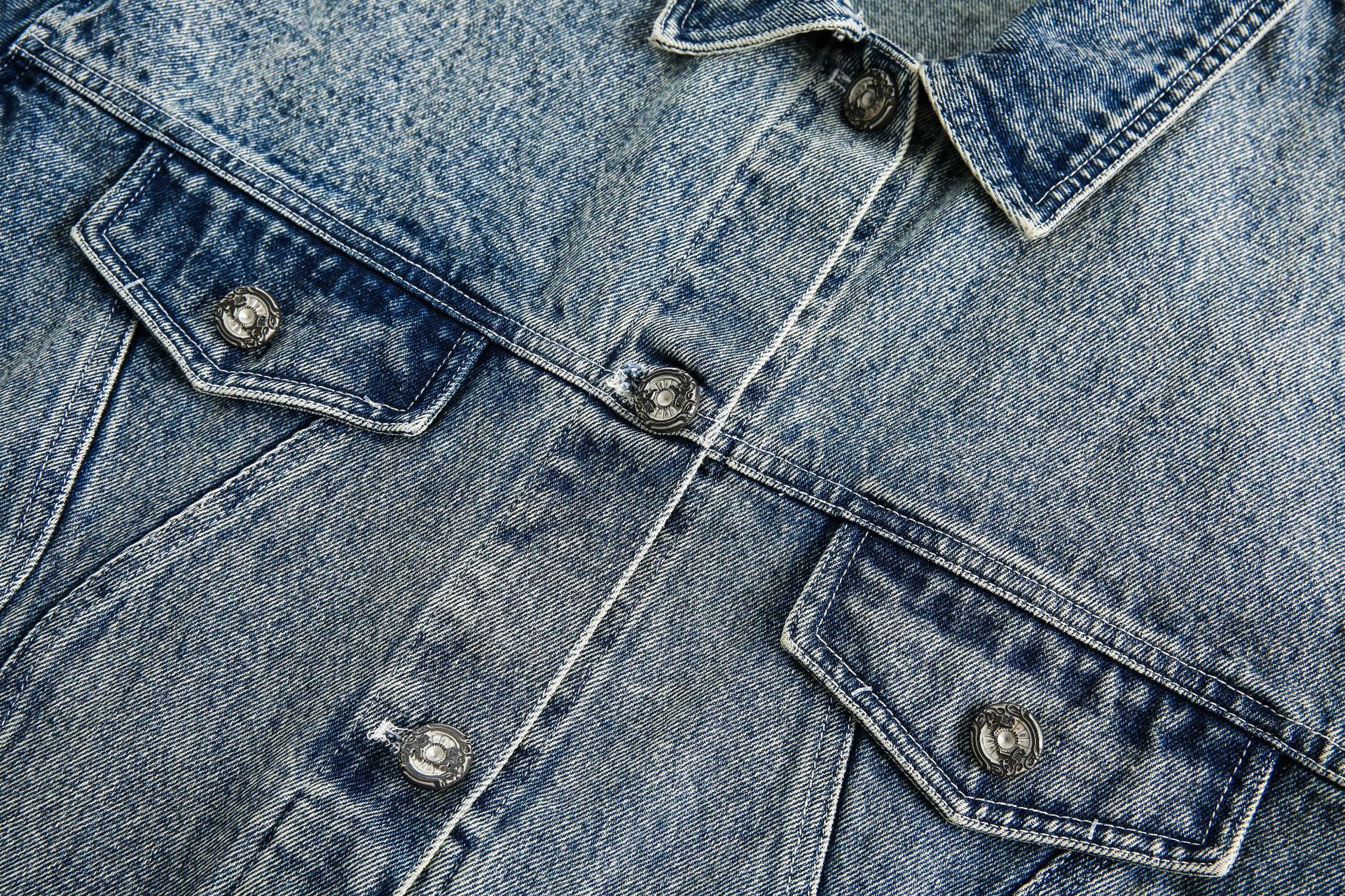 Jiayiku Men's  Spring New American Retro Stitching Plaid Wash Denim Jacket Fake Two-Piece Jacket display picture 29