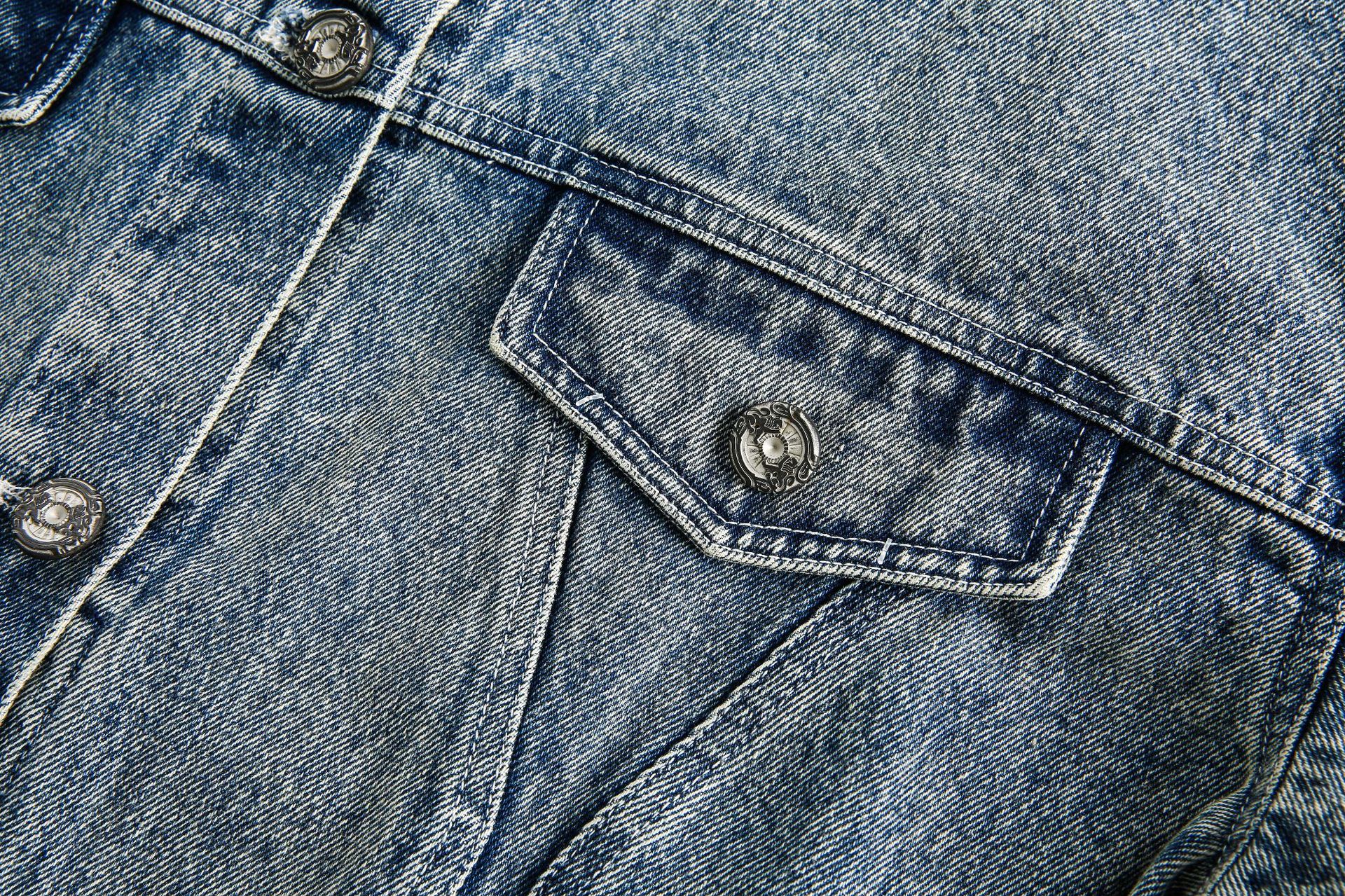 Jiayiku Men's  Spring New American Retro Stitching Plaid Wash Denim Jacket Fake Two-Piece Jacket display picture 32