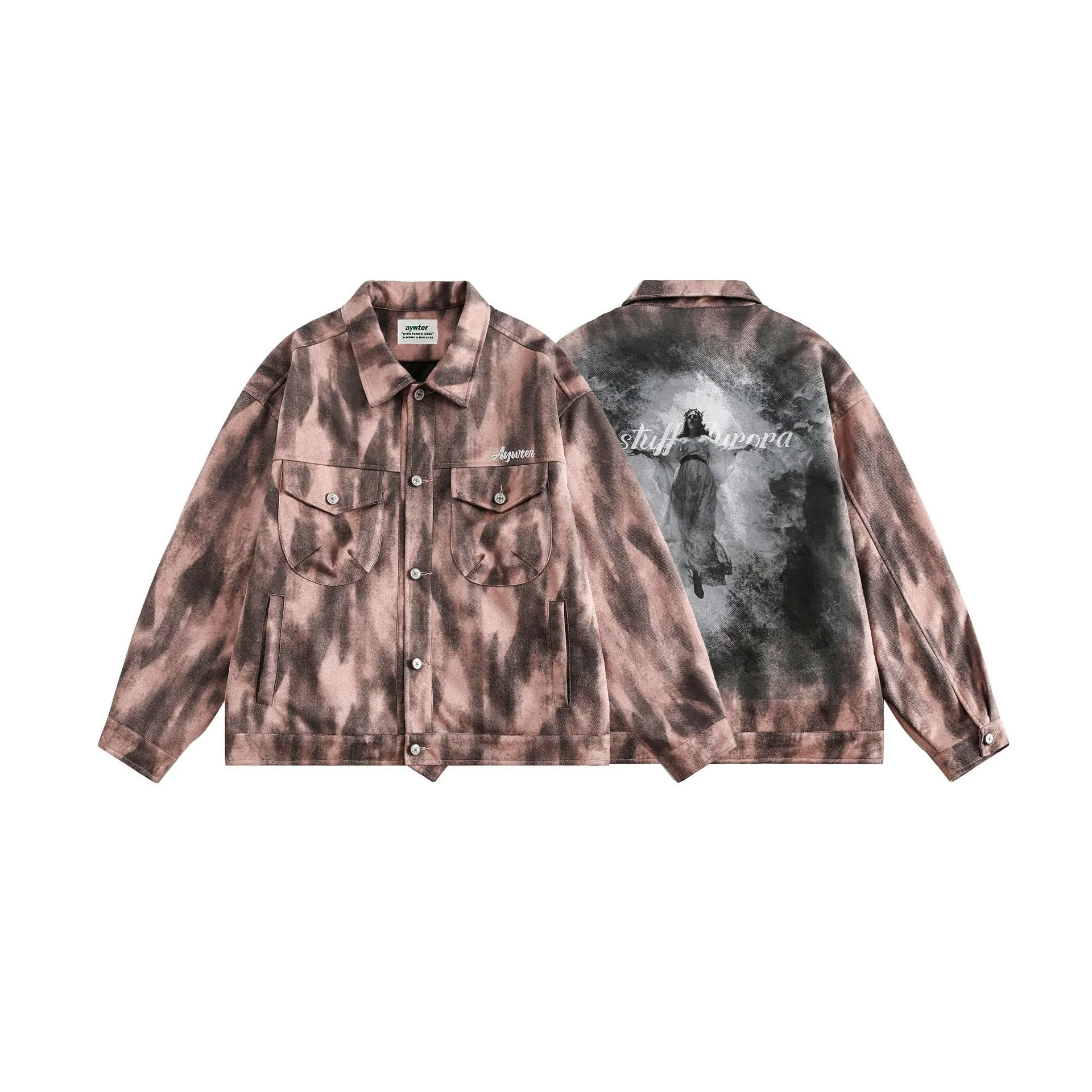 Jiayiku Men's  Spring New American Retro Diablo Graffiti Figure Suede Tooling Jacket Coat display picture 2
